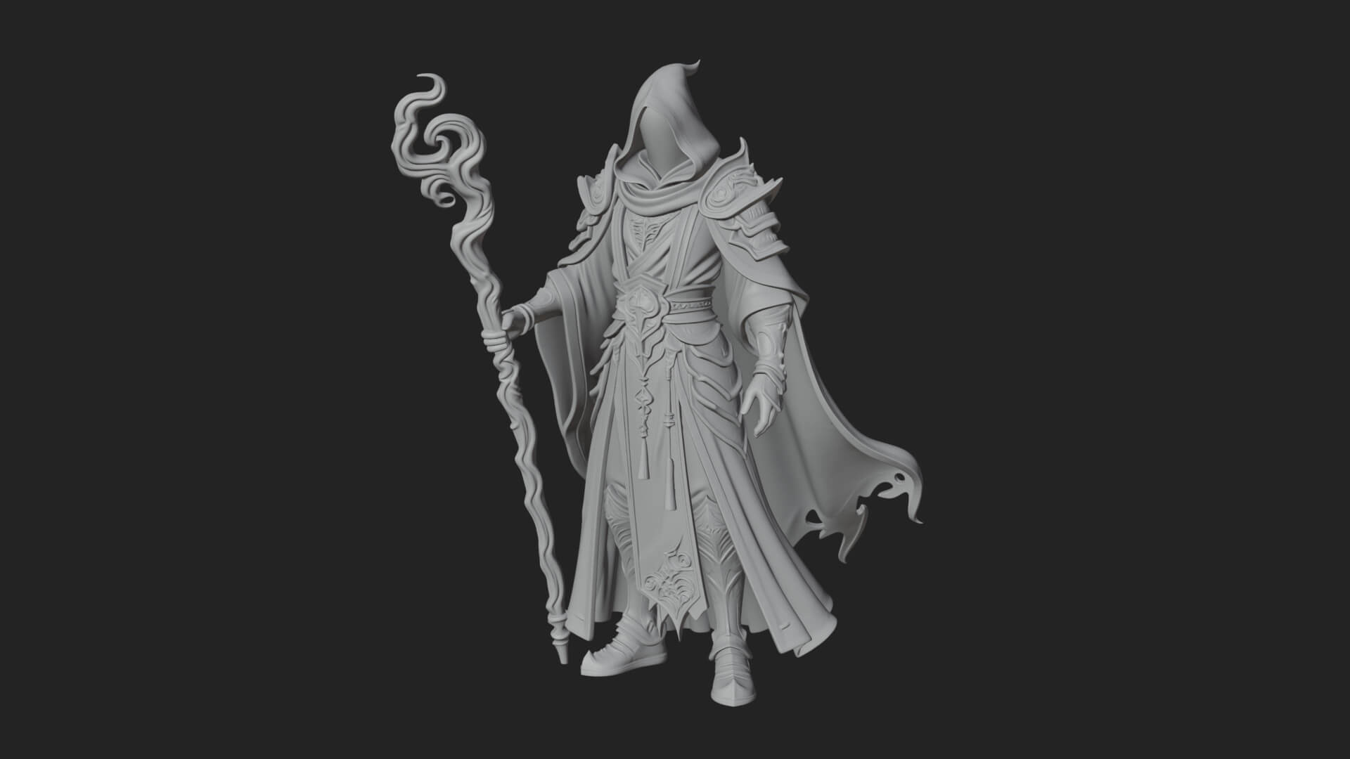 Hooded Wizard with Staff Statue Design 23 3D Print Model 3D Model