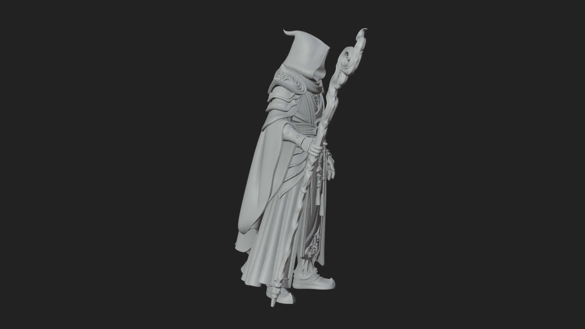 Hooded Wizard with Staff Statue Design 23 3D Print Model 3D Model