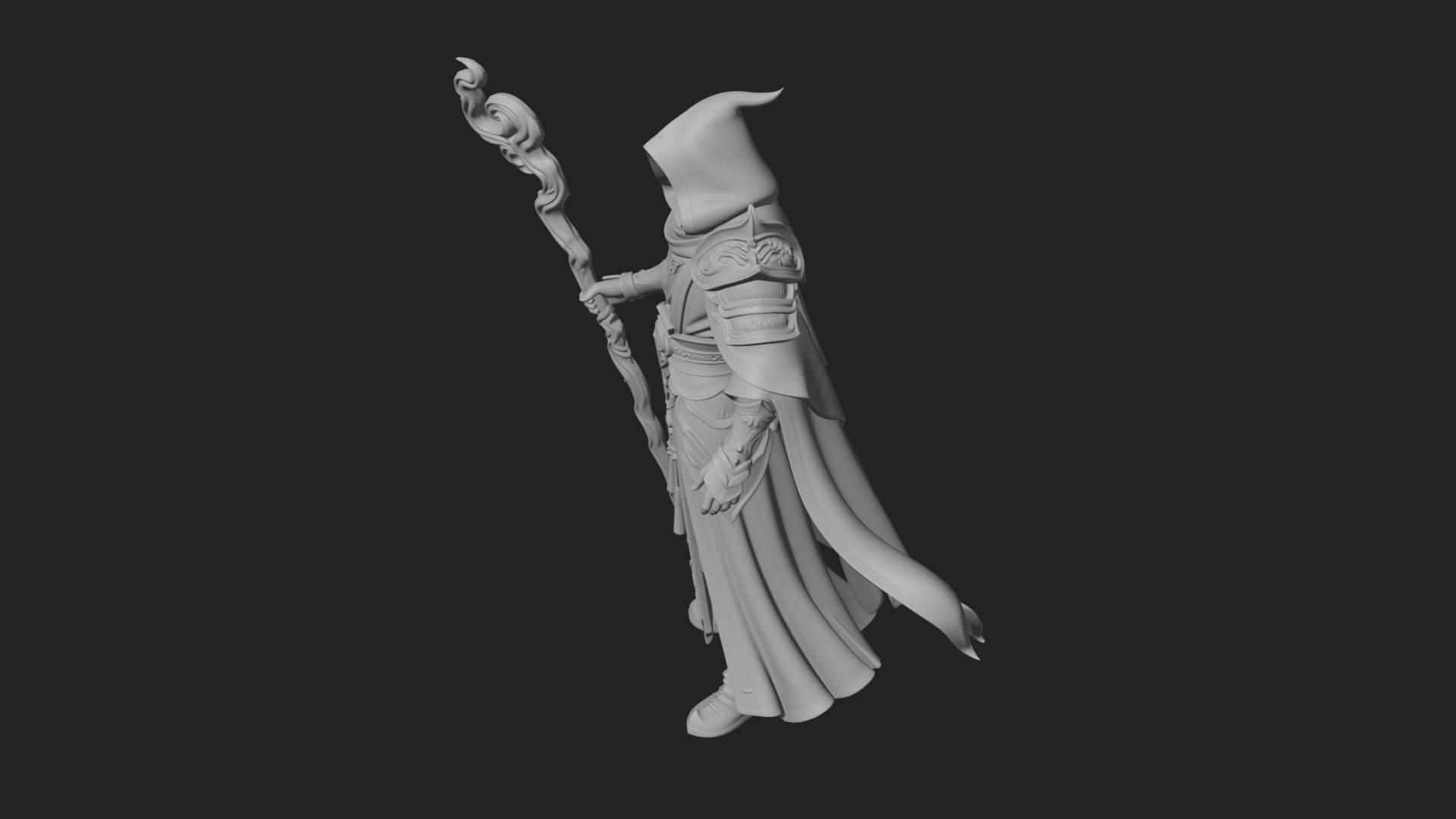Hooded Wizard with Staff Statue Design 23 3D Print Model 3D Model