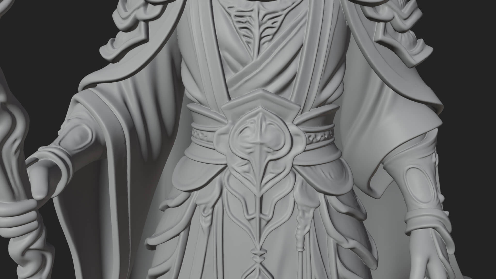 Hooded Wizard with Staff Statue Design 23 3D Print Model 3D Model