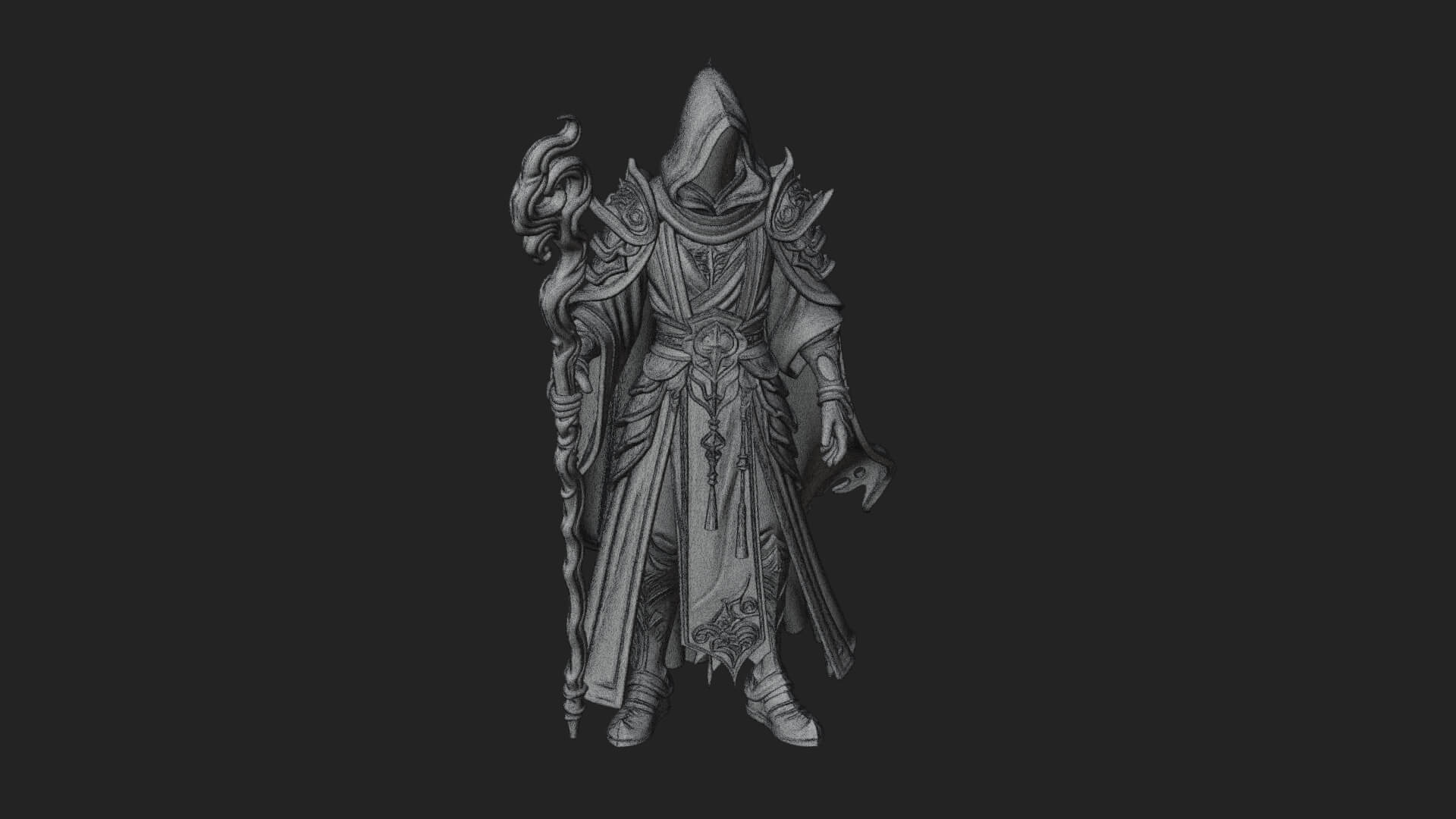Hooded Wizard with Staff Statue Design 23 3D Print Model 3D Model