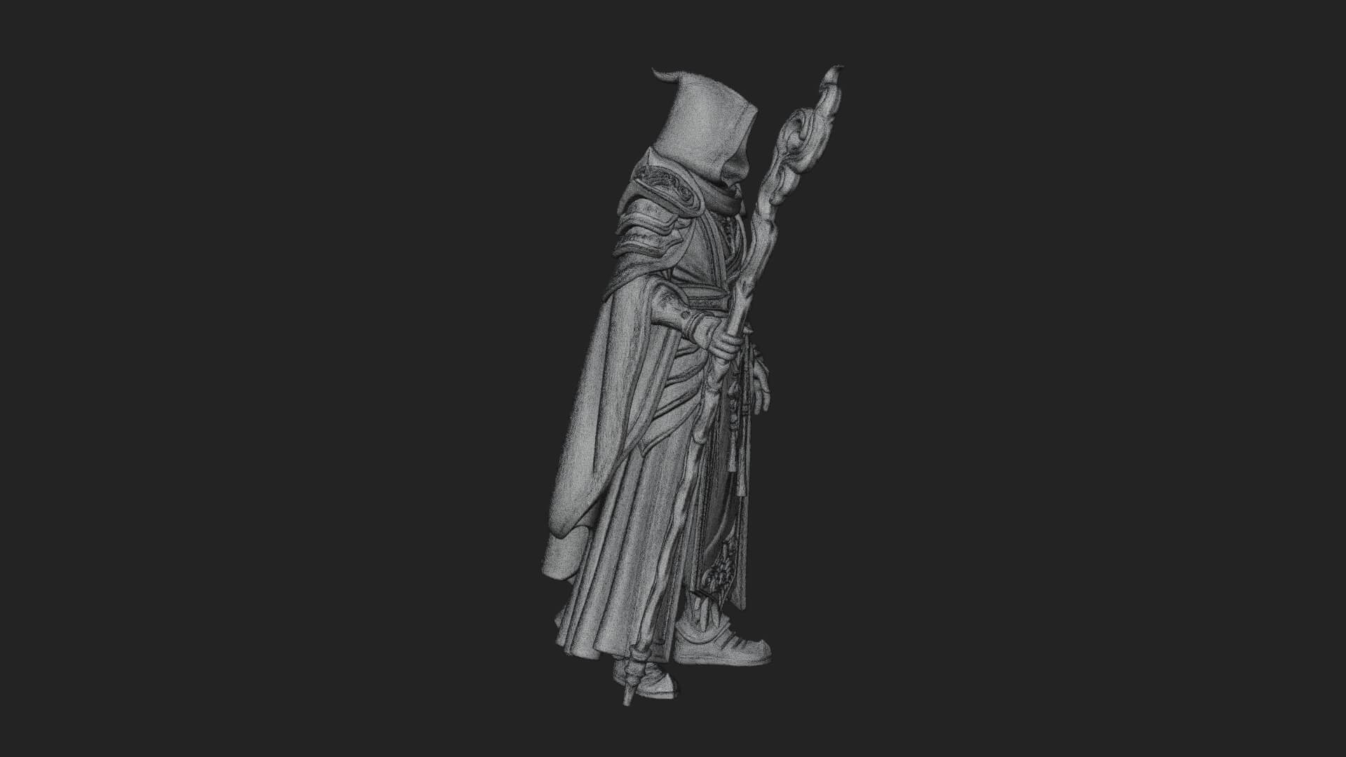 Hooded Wizard with Staff Statue Design 23 3D Print Model 3D Model