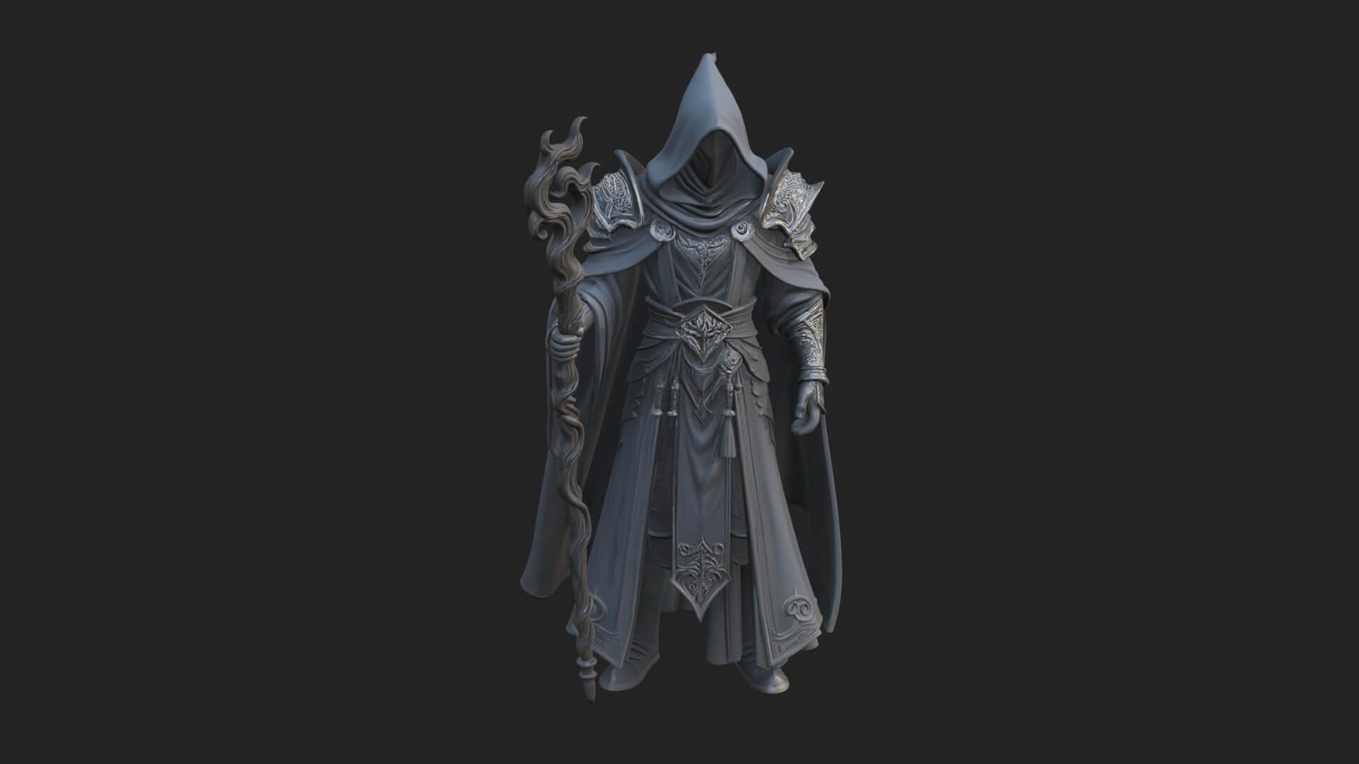 Hooded Wizard with Staff Statue Design 24 3D Print Model 3D Model