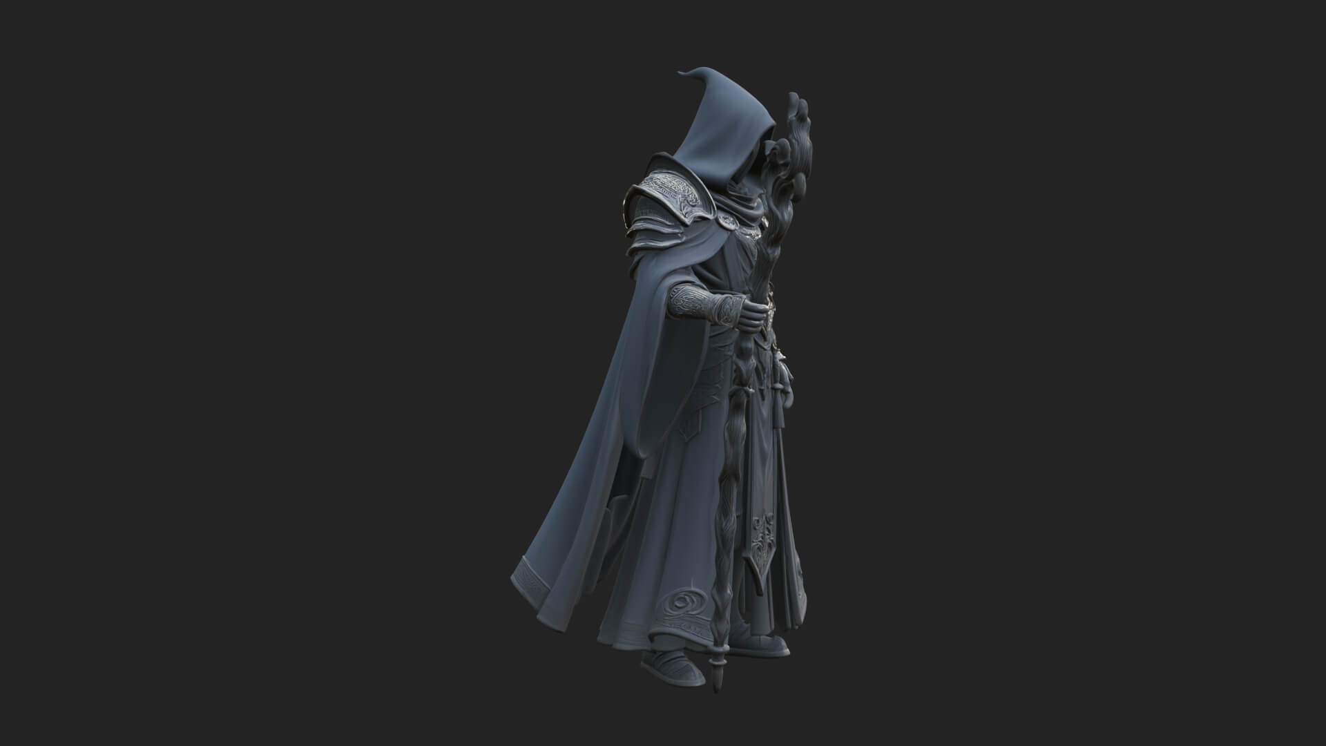 Hooded Wizard with Staff Statue Design 24 3D Print Model 3D Model