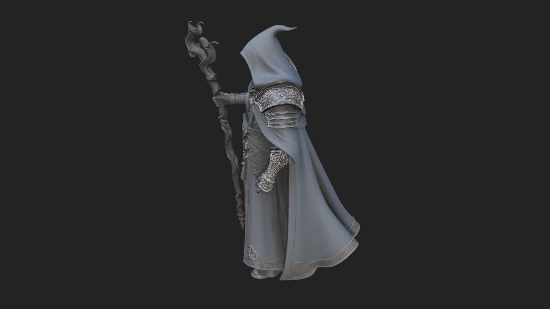 Hooded Wizard with Staff Statue Design 24 3D Print Model 3D Model