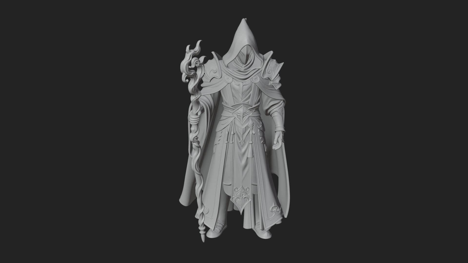Hooded Wizard with Staff Statue Design 24 3D Print Model 3D Model
