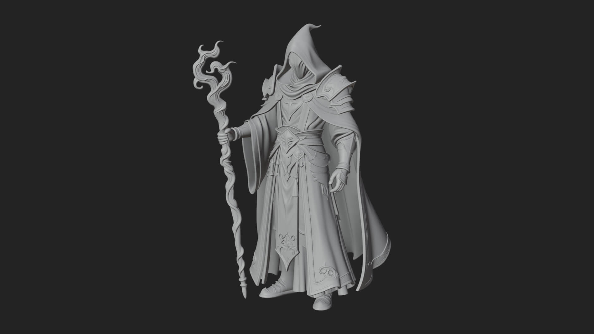 Hooded Wizard with Staff Statue Design 24 3D Print Model 3D Model