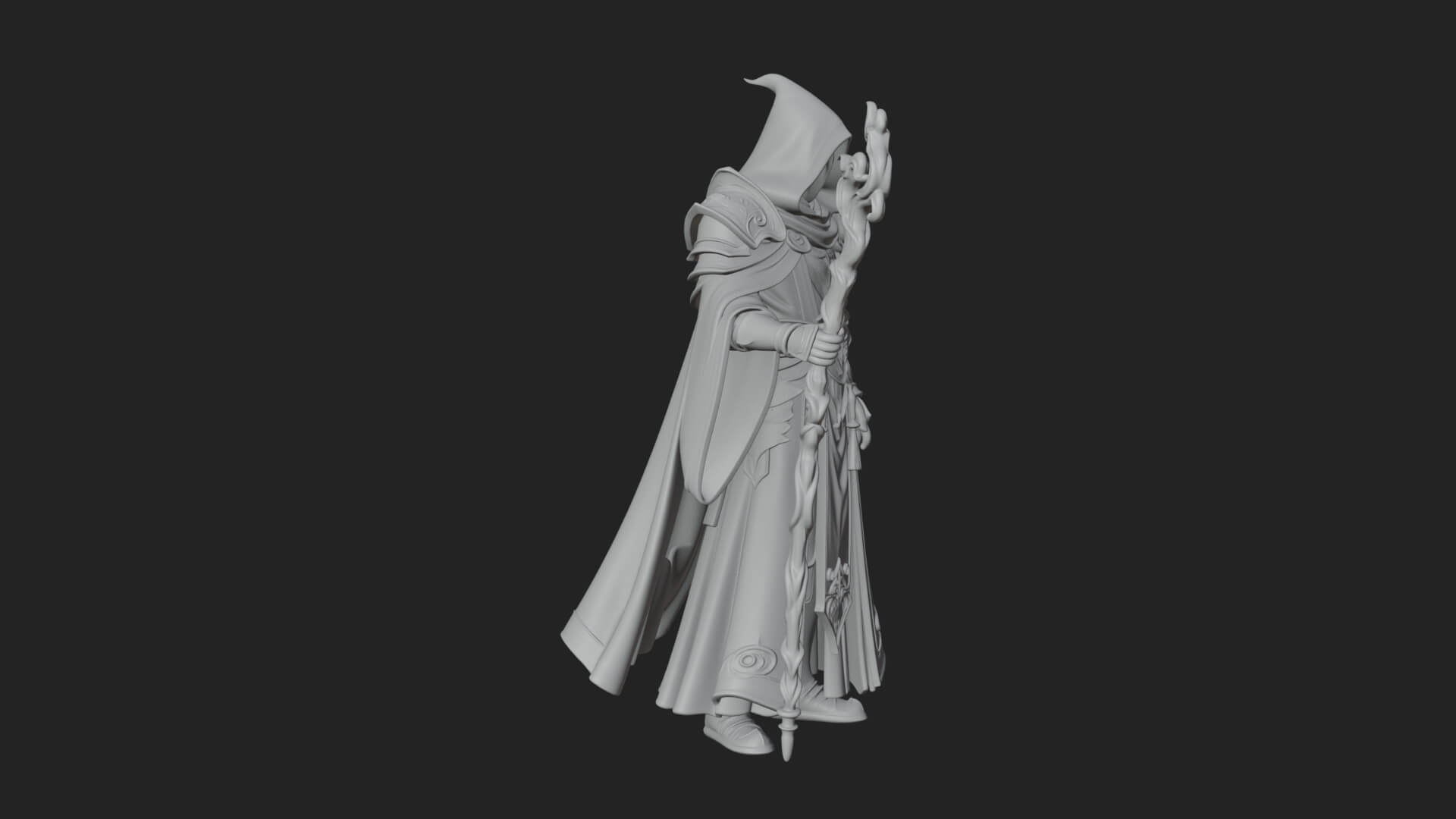Hooded Wizard with Staff Statue Design 24 3D Print Model 3D Model