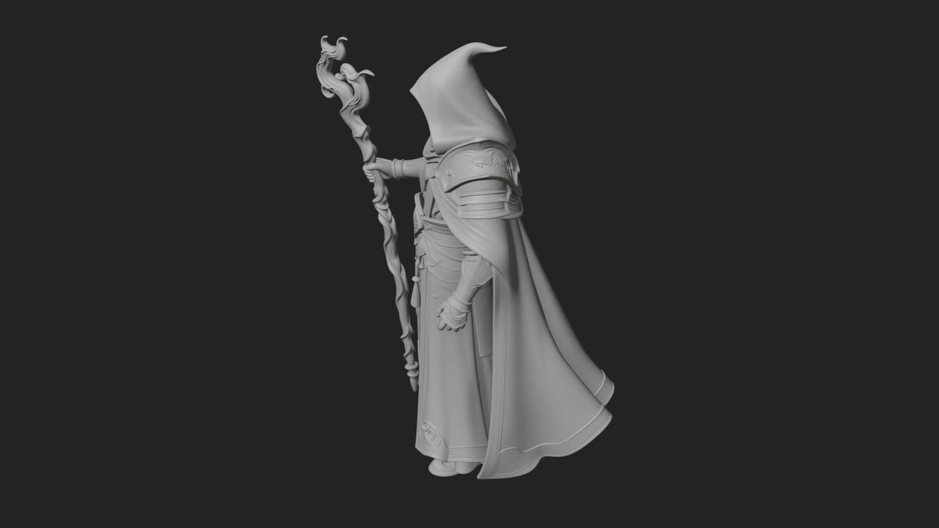 Hooded Wizard with Staff Statue Design 24 3D Print Model 3D Model