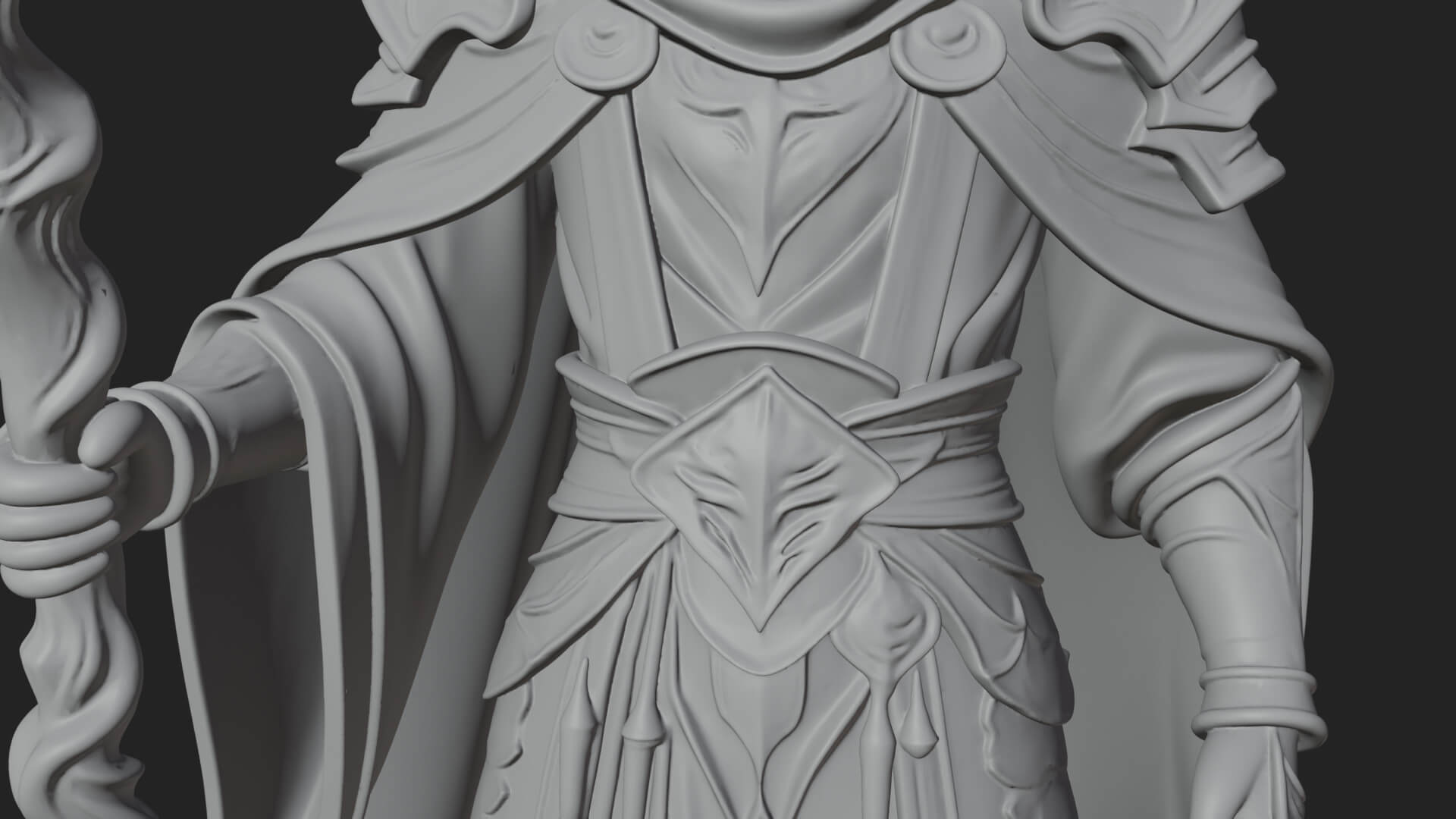 Hooded Wizard with Staff Statue Design 24 3D Print Model 3D Model