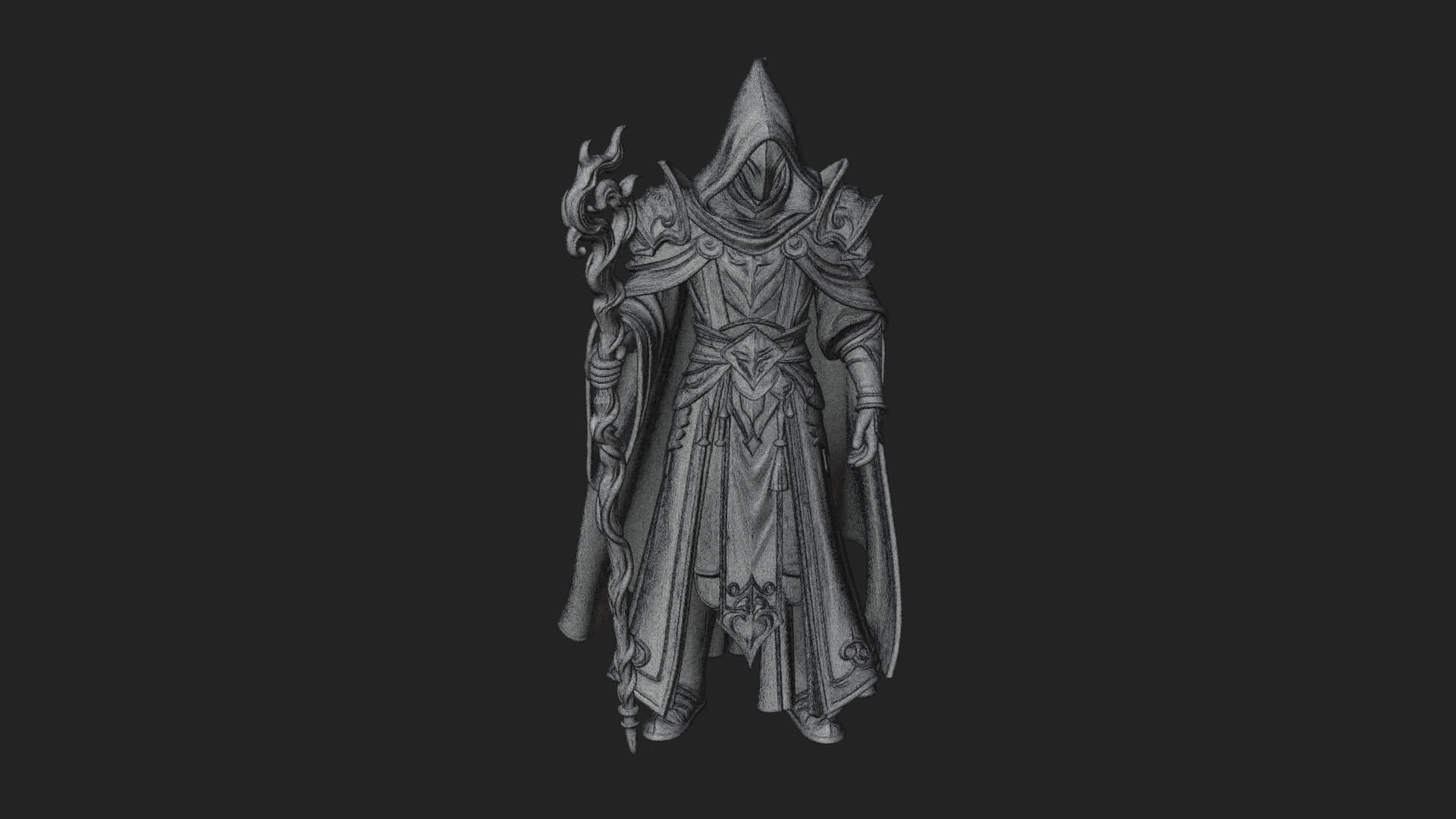 Hooded Wizard with Staff Statue Design 24 3D Print Model 3D Model