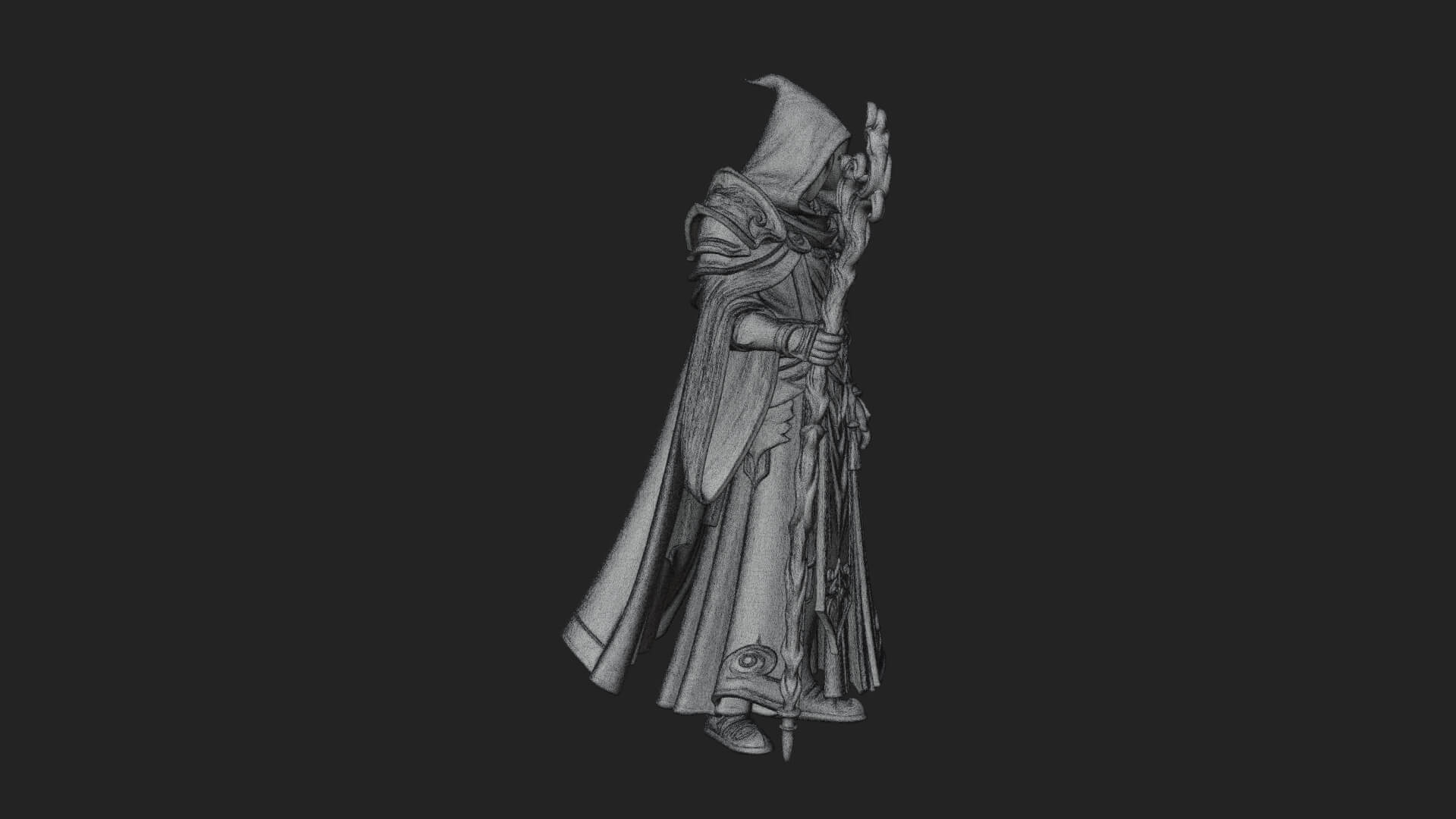 Hooded Wizard with Staff Statue Design 24 3D Print Model 3D Model