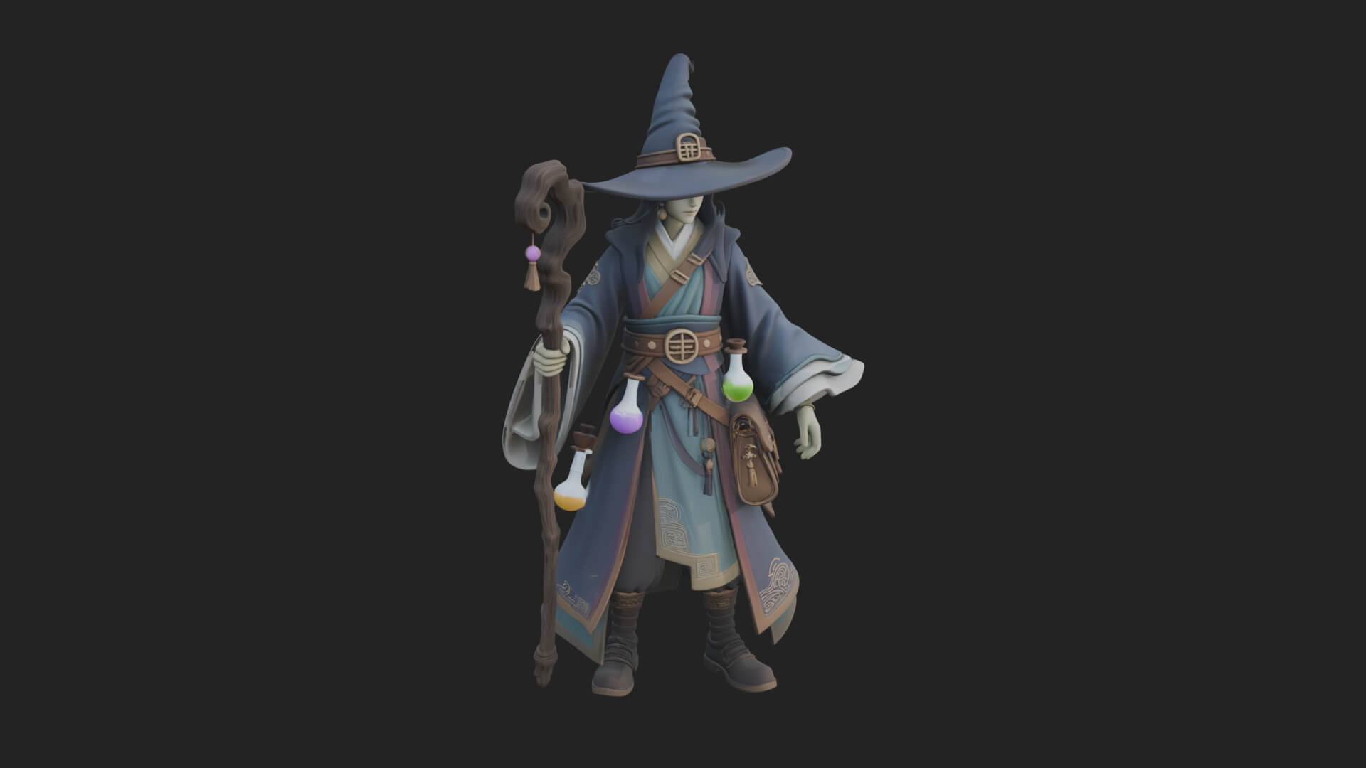 Hooded Wizard with Staff Statue Design 25 3D Print Model 3D Model