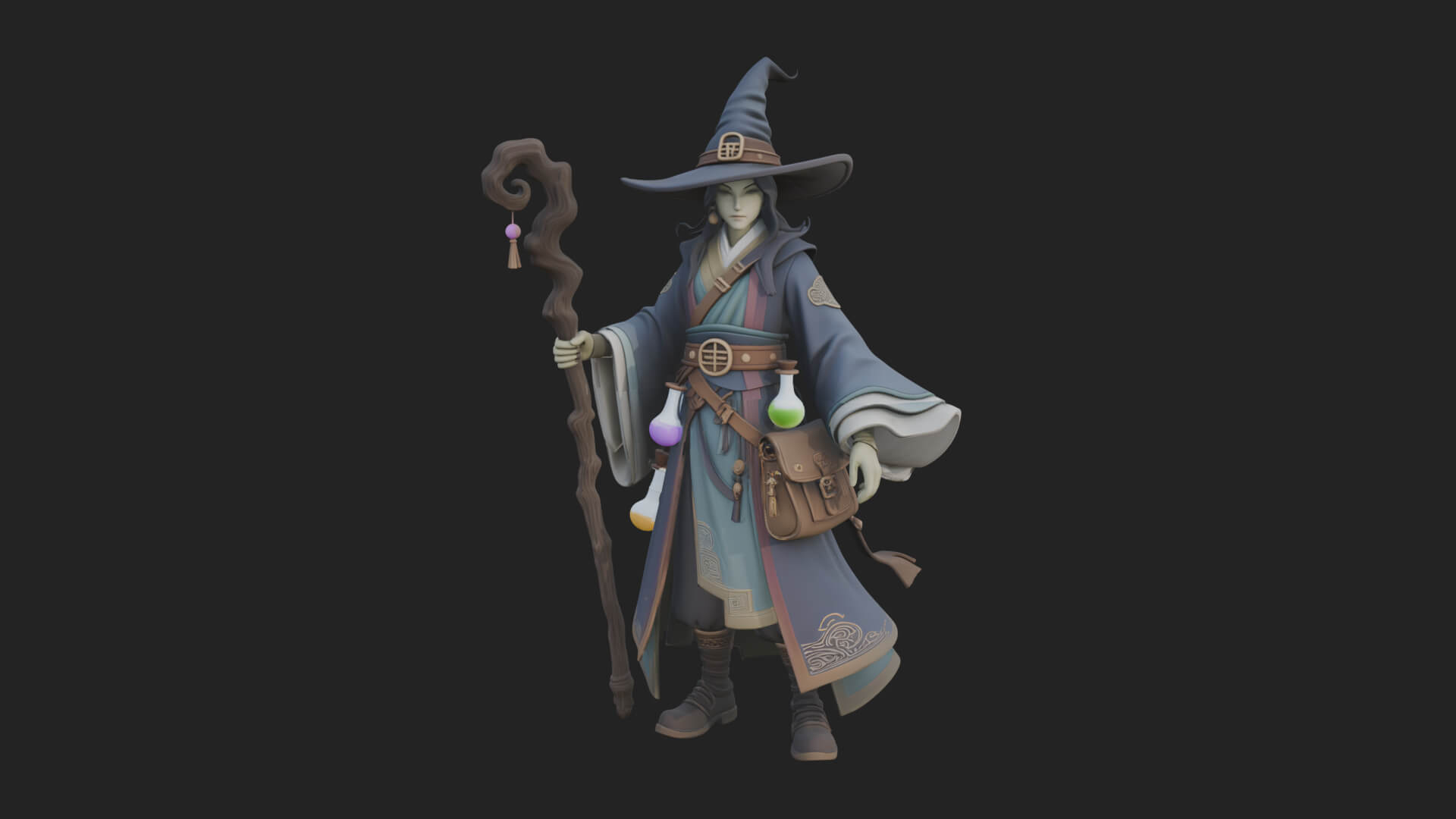Hooded Wizard with Staff Statue Design 25 3D Print Model 3D Model