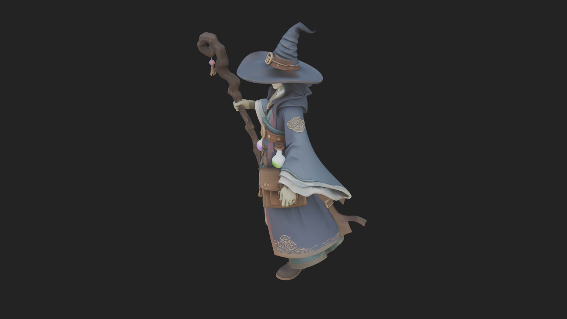 Hooded Wizard with Staff Statue Design 25 3D Print Model 3D Model