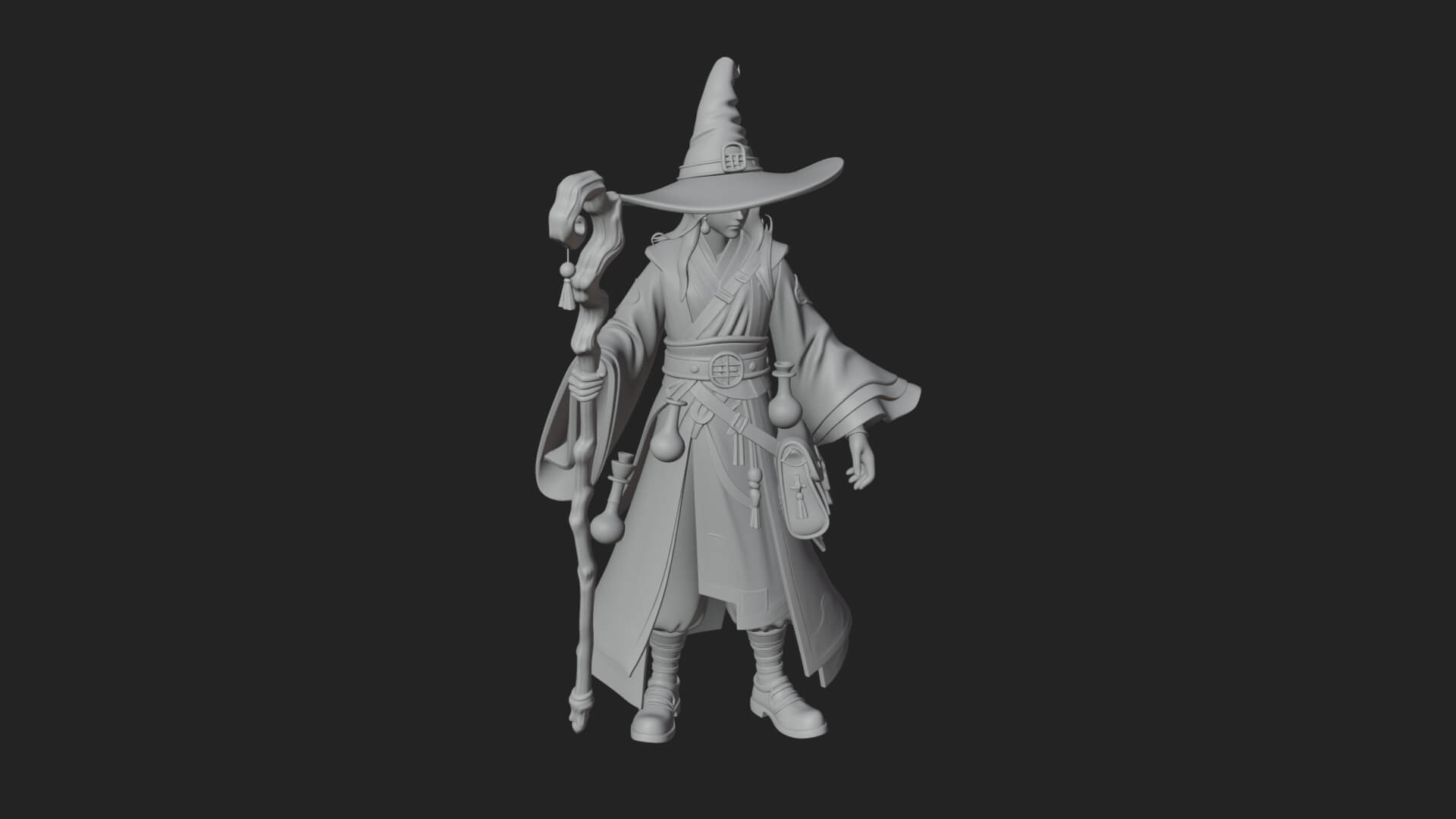 Hooded Wizard with Staff Statue Design 25 3D Print Model 3D Model