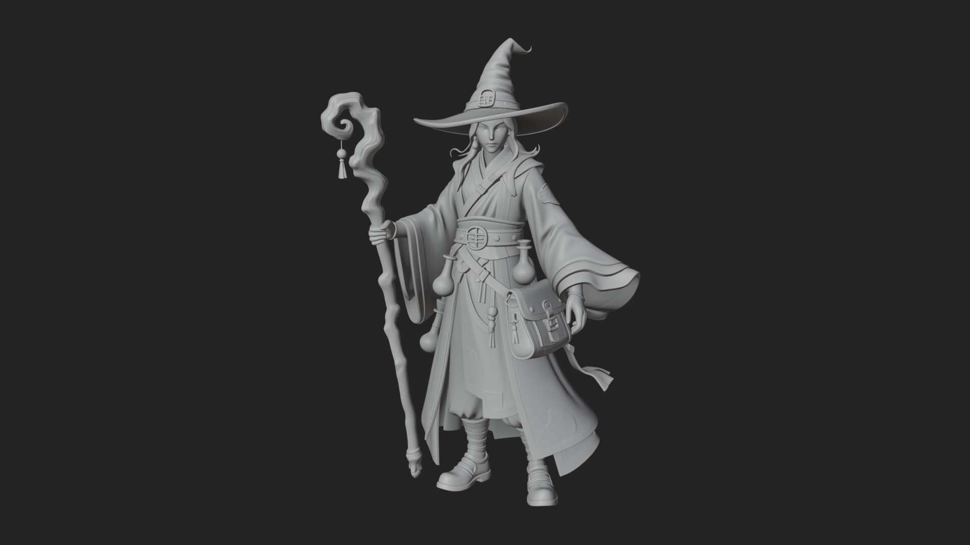 Hooded Wizard with Staff Statue Design 25 3D Print Model 3D Model