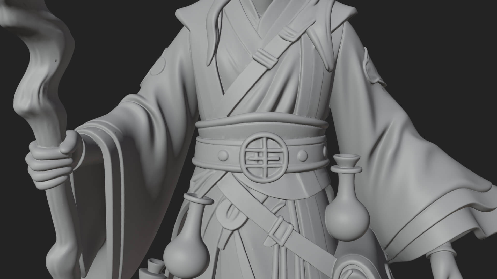 Hooded Wizard with Staff Statue Design 25 3D Print Model 3D Model