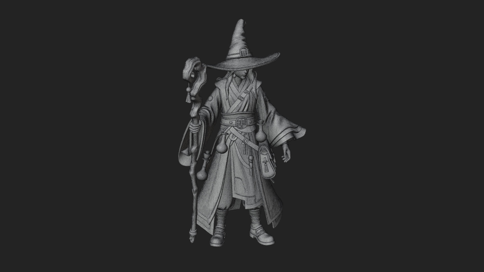 Hooded Wizard with Staff Statue Design 25 3D Print Model 3D Model