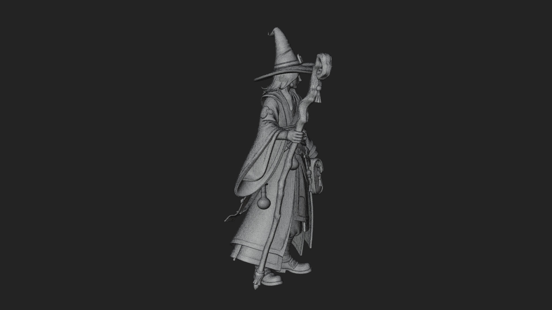 Hooded Wizard with Staff Statue Design 25 3D Print Model 3D Model