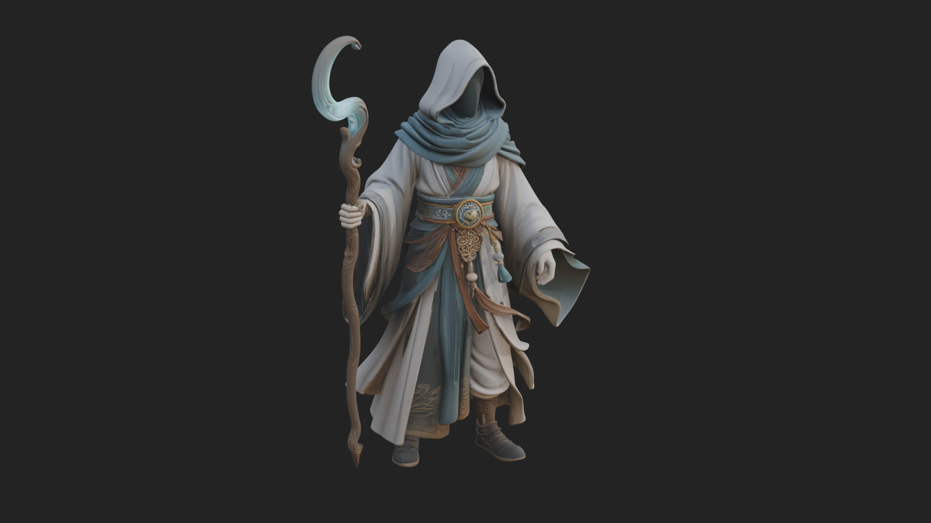 Hooded Wizard with Staff Statue Design 26 3D Print Model 3D Model