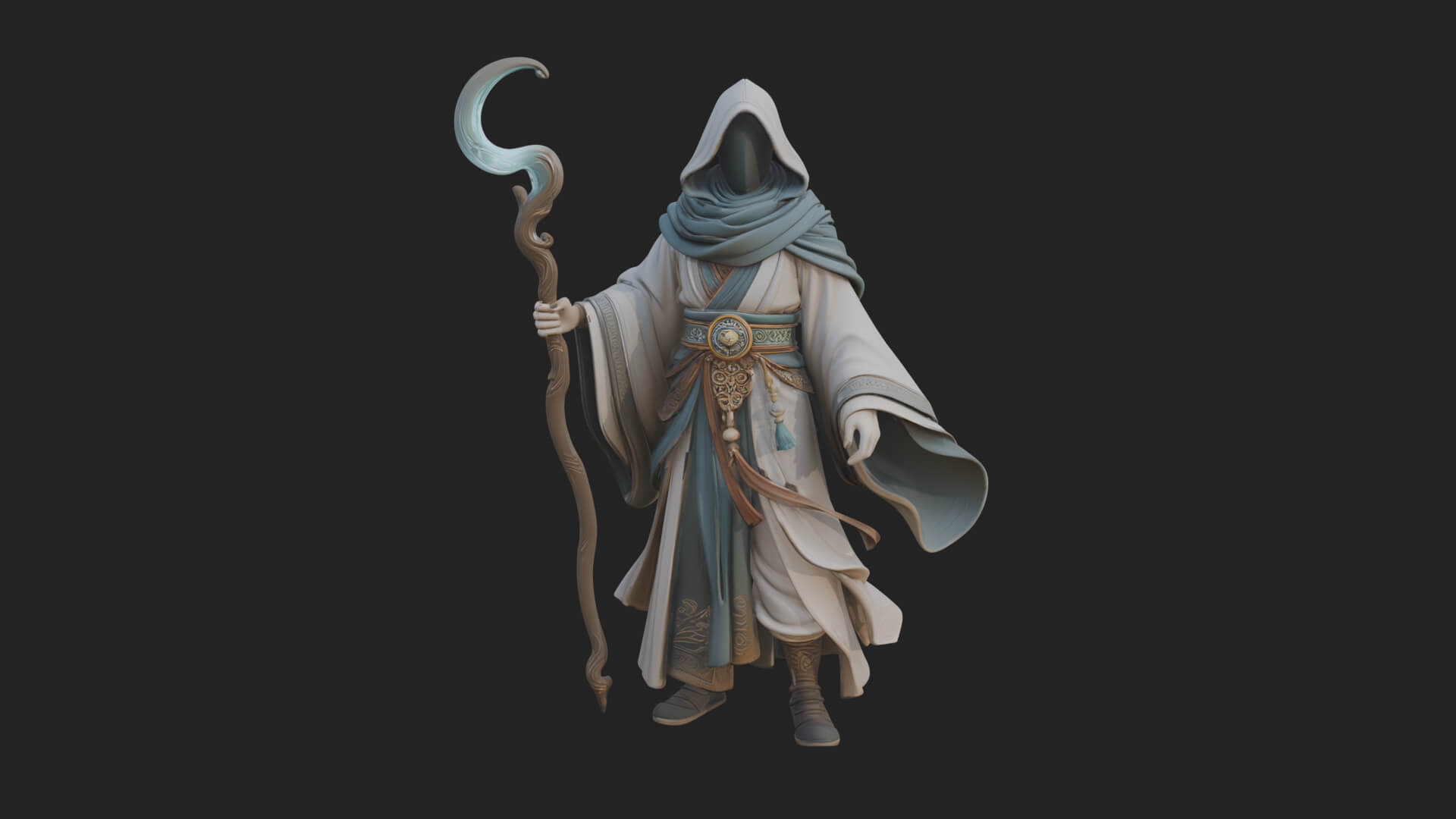 Hooded Wizard with Staff Statue Design 26 3D Print Model 3D Model