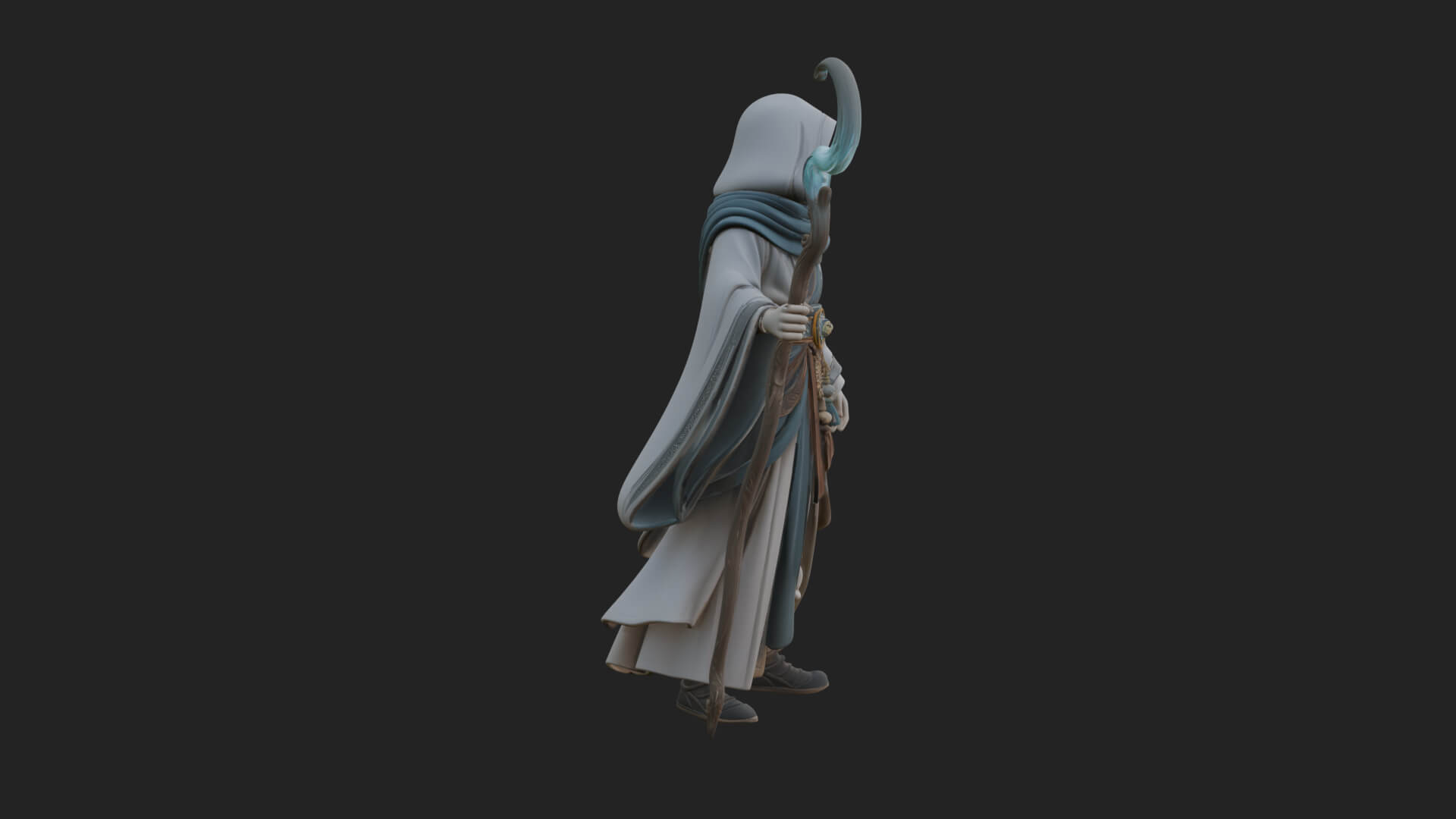 Hooded Wizard with Staff Statue Design 26 3D Print Model 3D Model