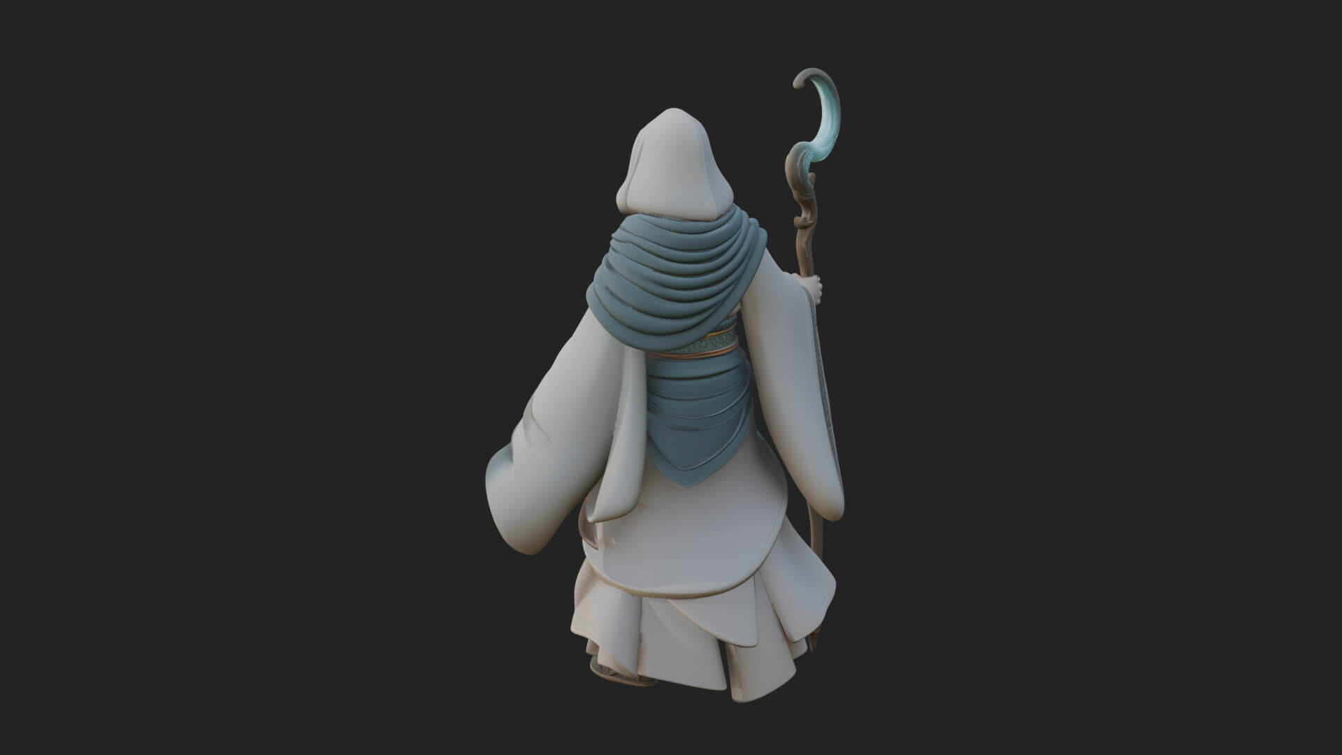Hooded Wizard with Staff Statue Design 26 3D Print Model 3D Model