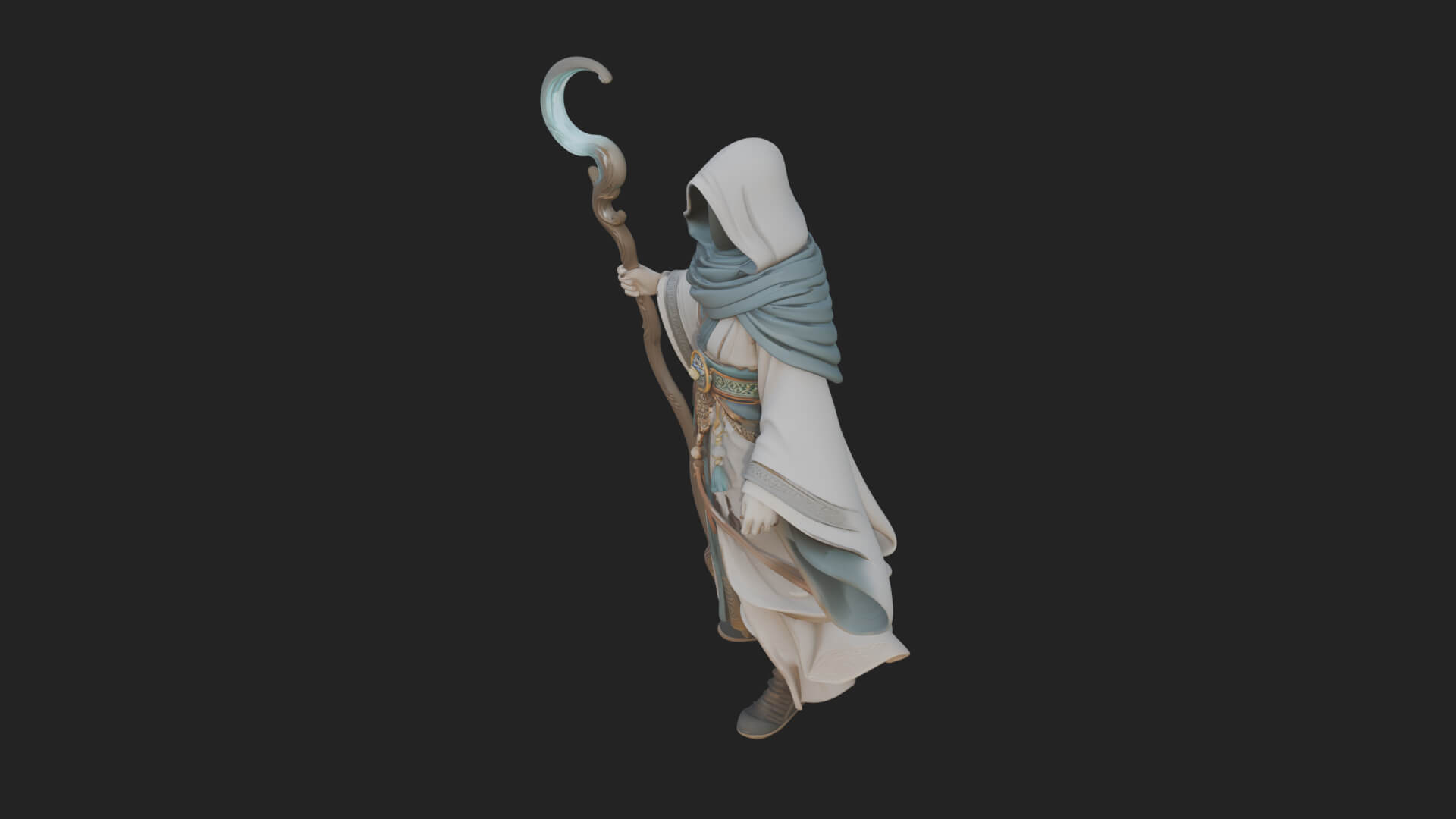 Hooded Wizard with Staff Statue Design 26 3D Print Model 3D Model