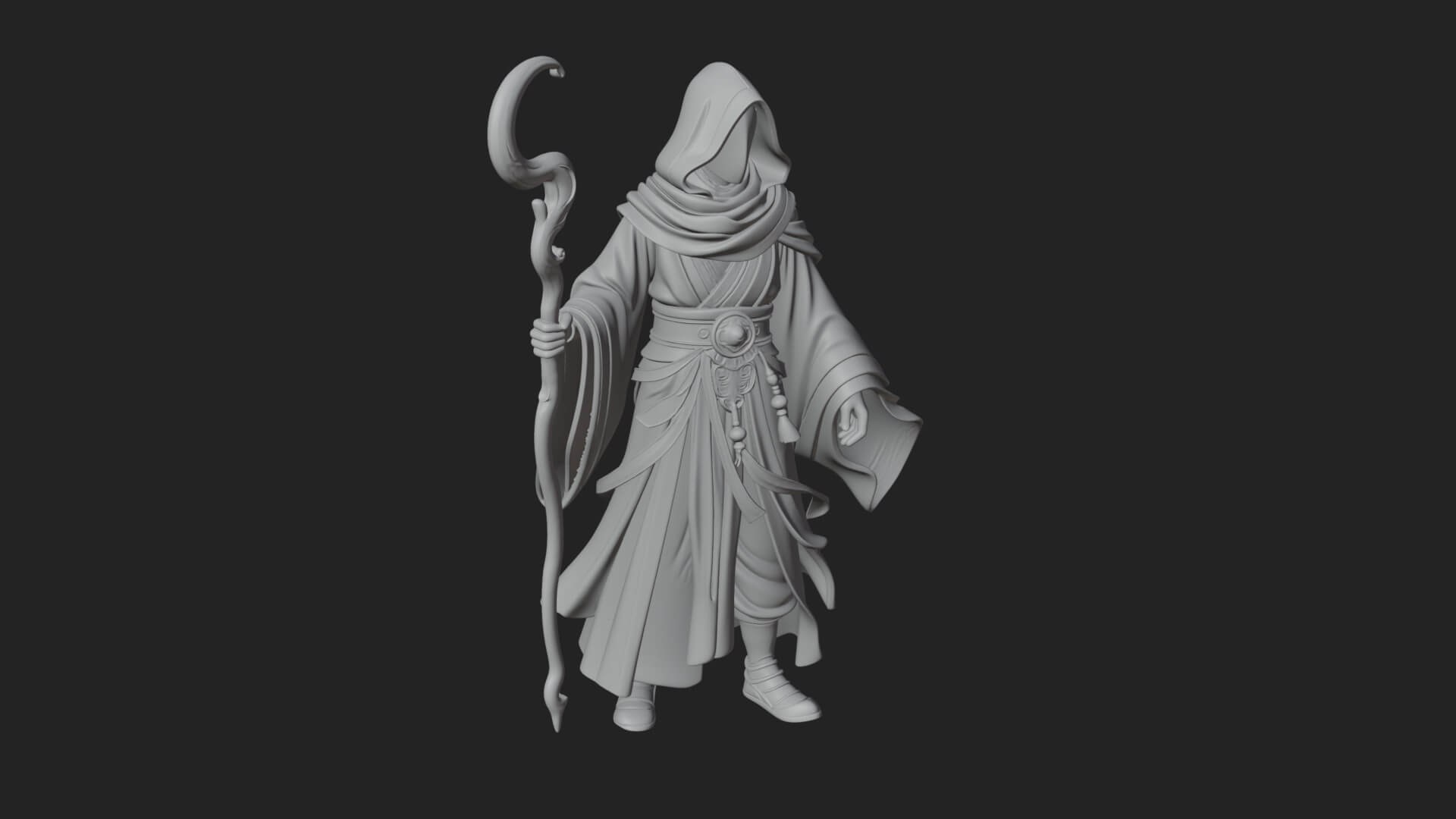 Hooded Wizard with Staff Statue Design 26 3D Print Model 3D Model