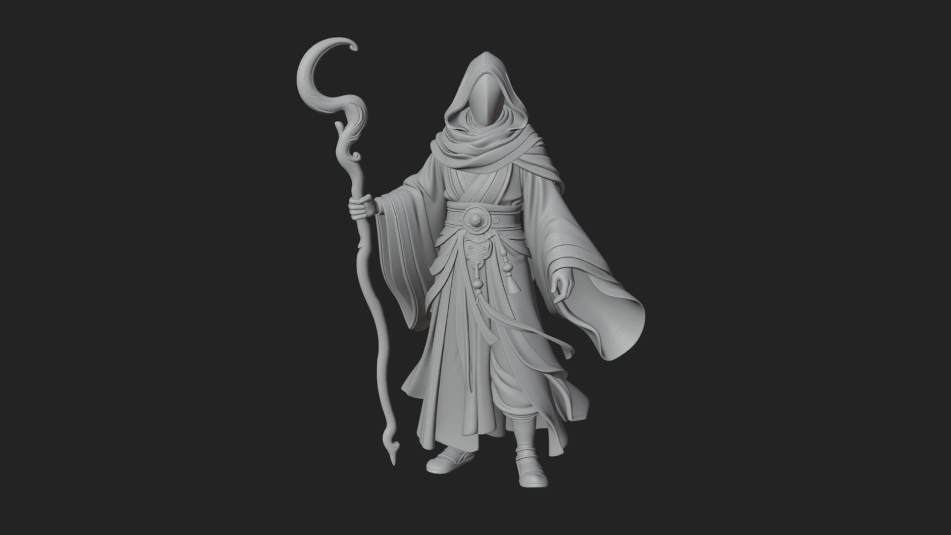 Hooded Wizard with Staff Statue Design 26 3D Print Model 3D Model
