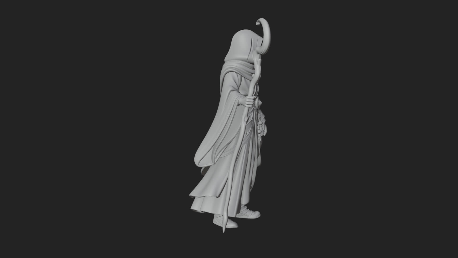 Hooded Wizard with Staff Statue Design 26 3D Print Model 3D Model