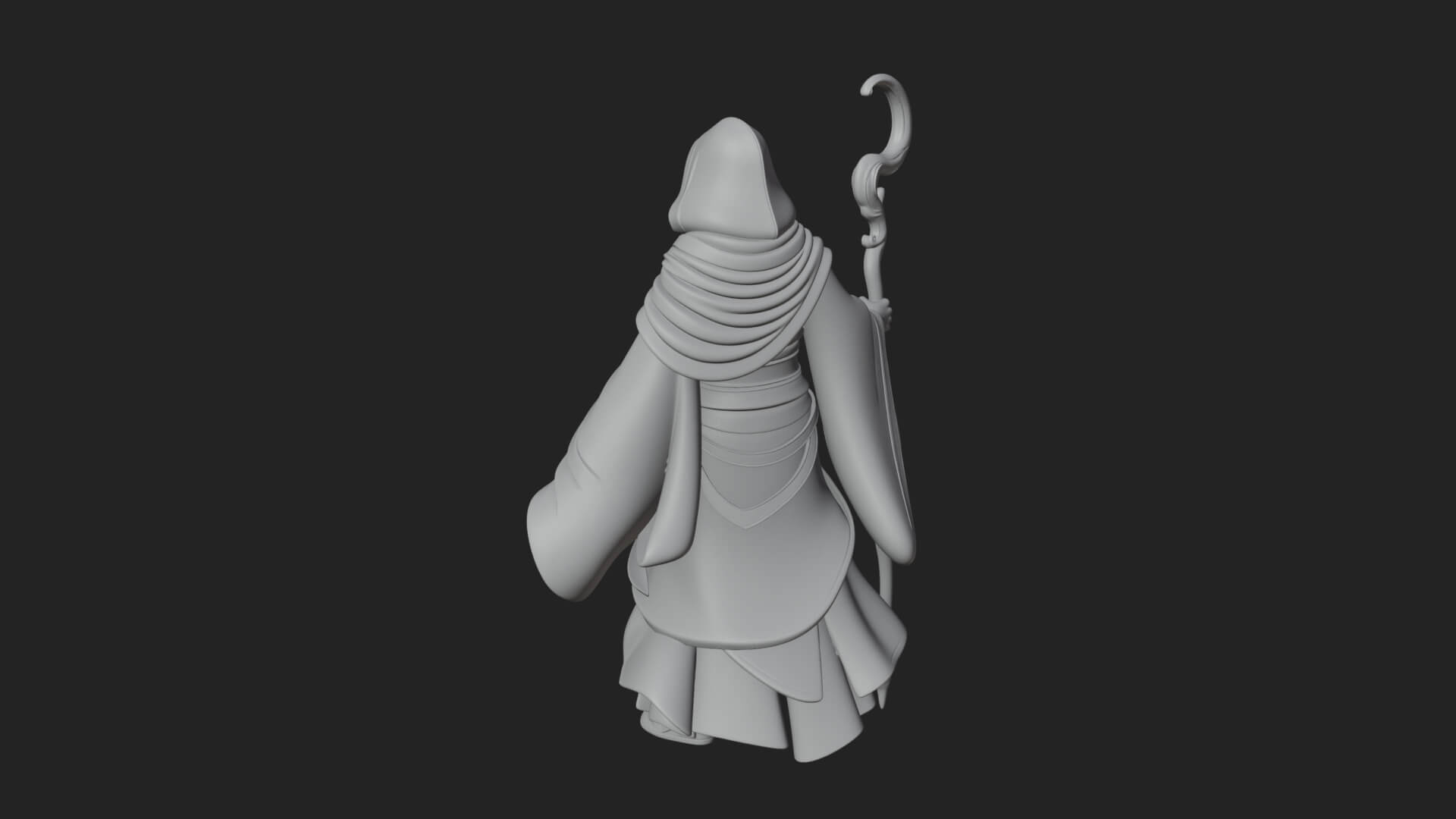 Hooded Wizard with Staff Statue Design 26 3D Print Model 3D Model