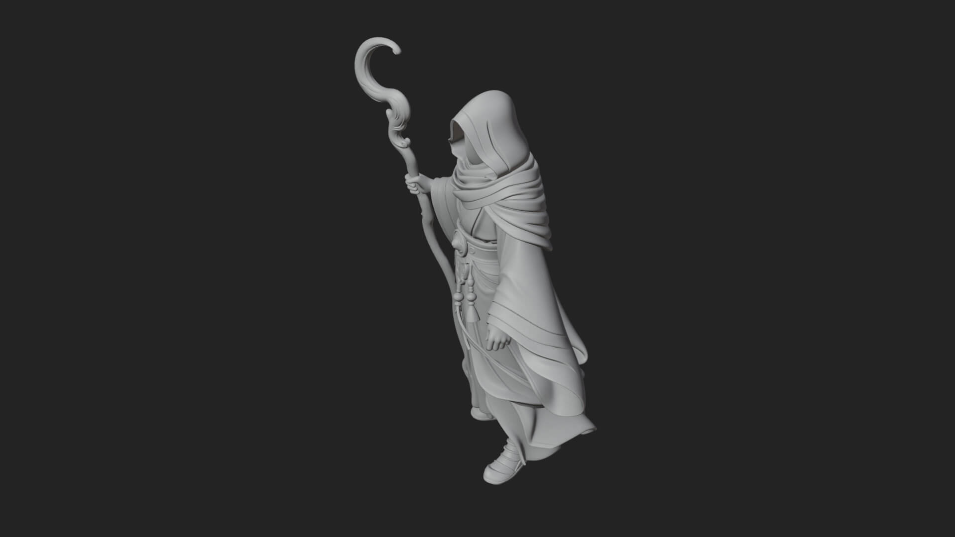 Hooded Wizard with Staff Statue Design 26 3D Print Model 3D Model