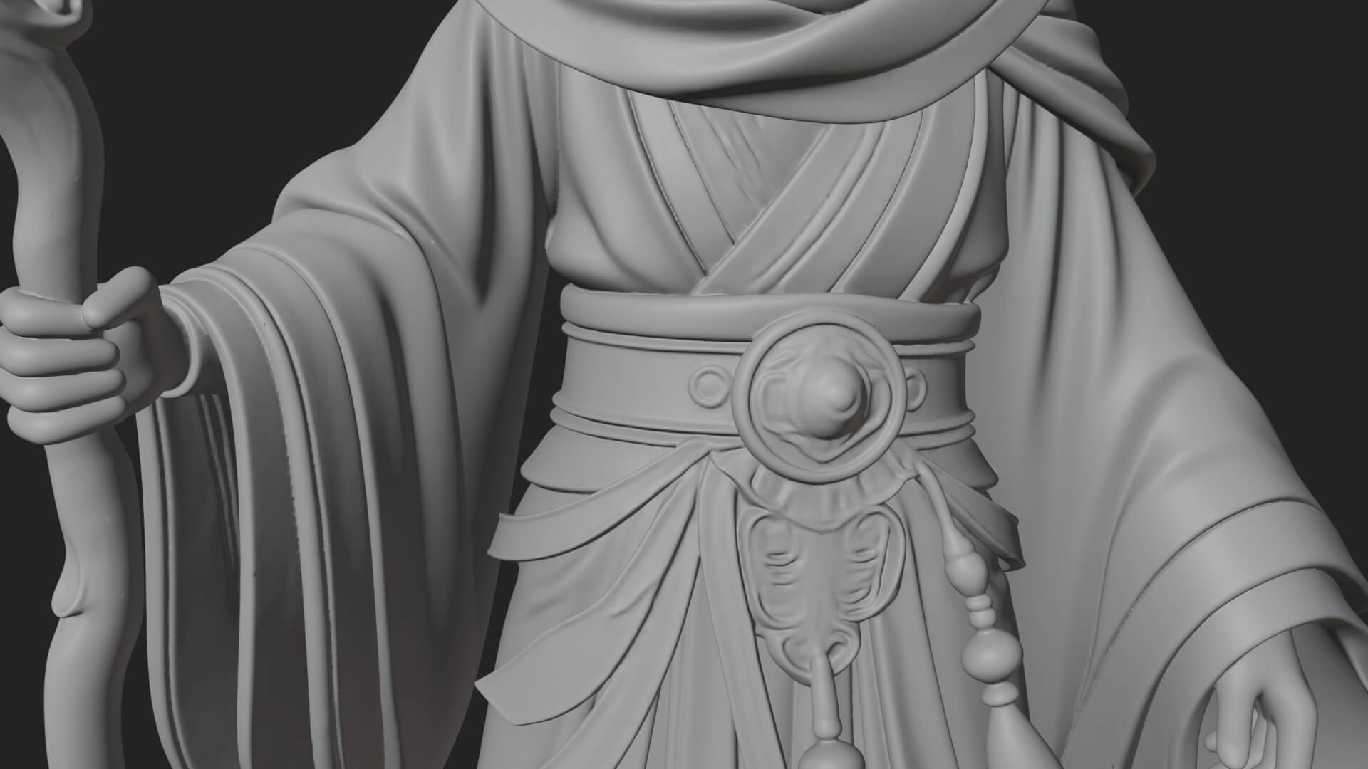 Hooded Wizard with Staff Statue Design 26 3D Print Model 3D Model