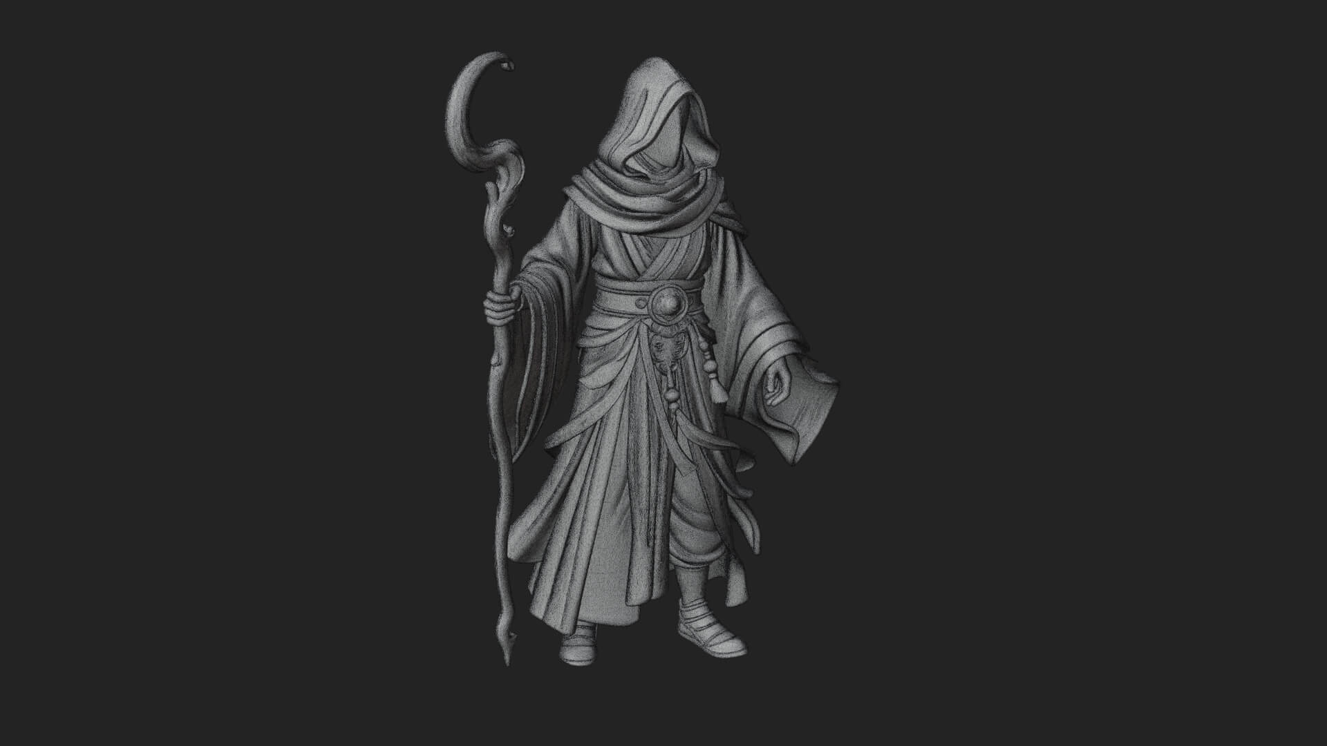 Hooded Wizard with Staff Statue Design 26 3D Print Model 3D Model