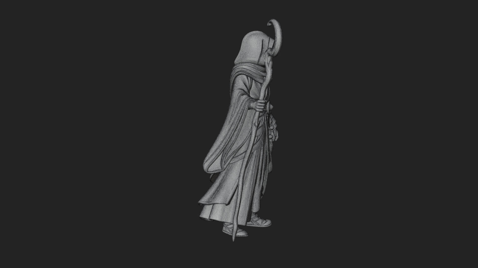 Hooded Wizard with Staff Statue Design 26 3D Print Model 3D Model