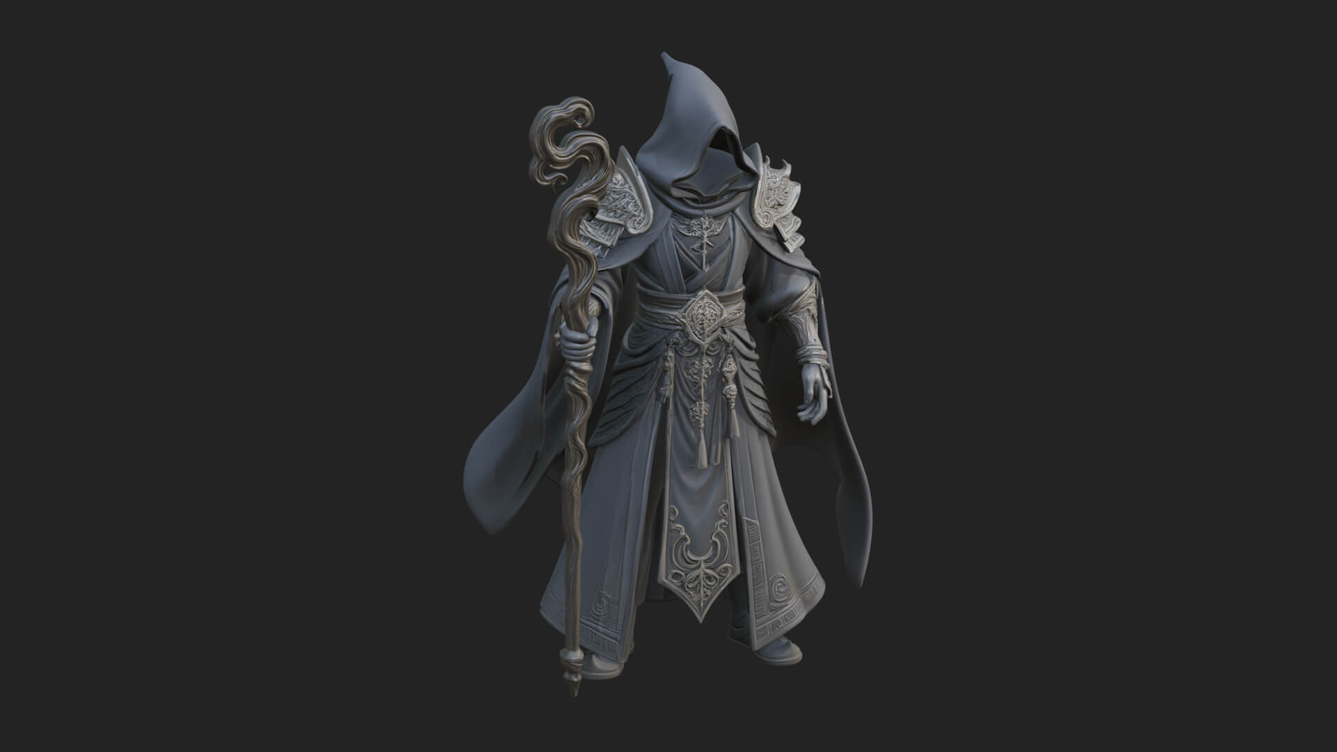 Hooded Wizard with Staff Statue Design 27 3D Print Model 3D Model