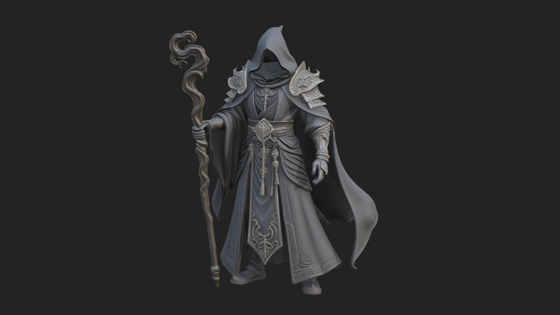 Hooded Wizard with Staff Statue Design 27 3D Print Model 3D Model