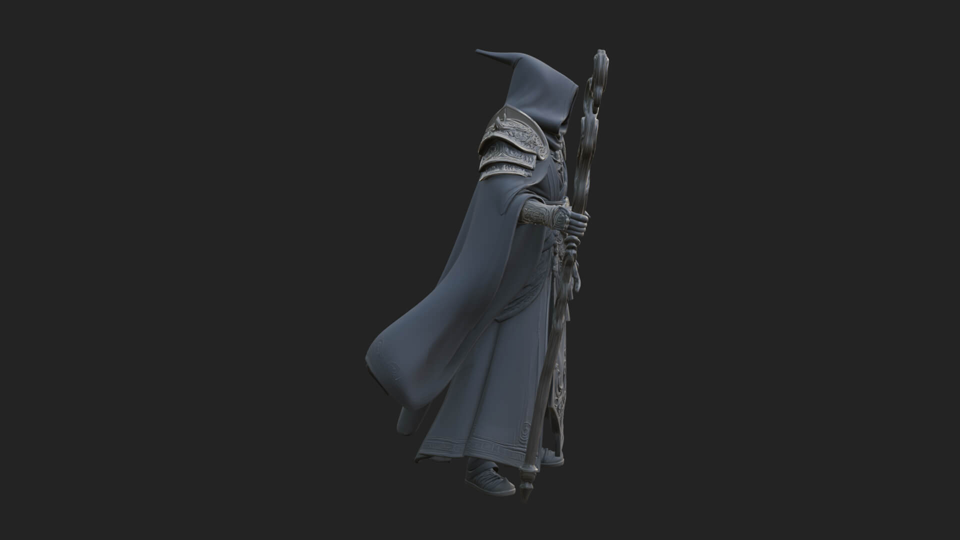 Hooded Wizard with Staff Statue Design 27 3D Print Model 3D Model
