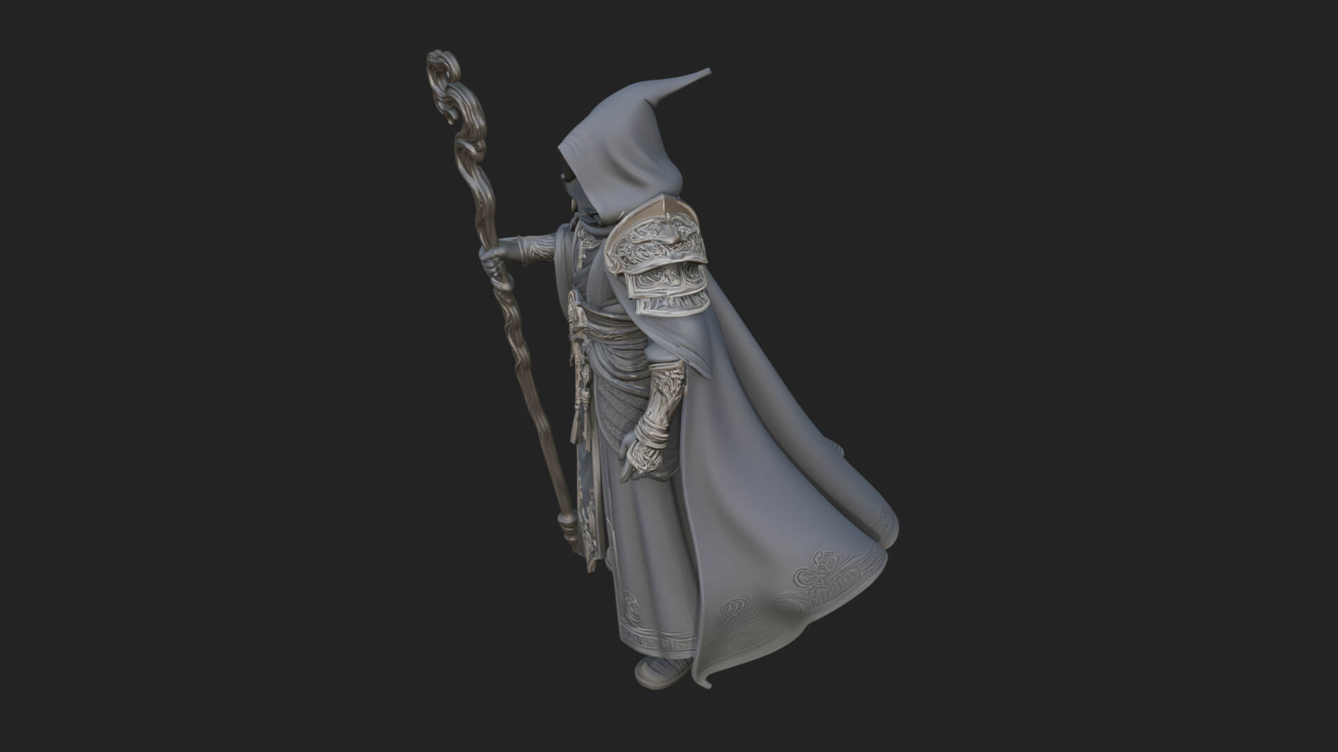 Hooded Wizard with Staff Statue Design 27 3D Print Model 3D Model