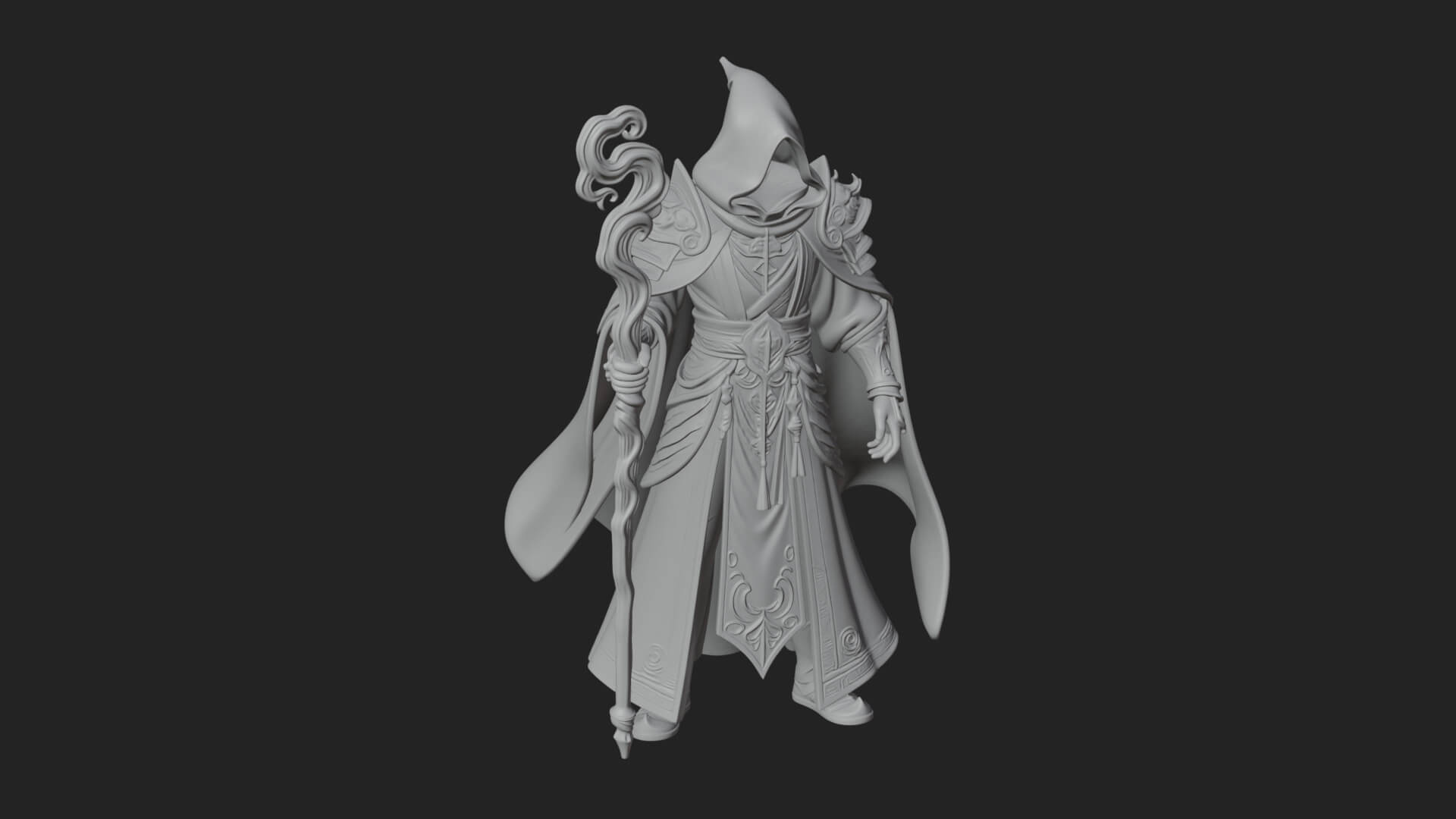 Hooded Wizard with Staff Statue Design 27 3D Print Model 3D Model