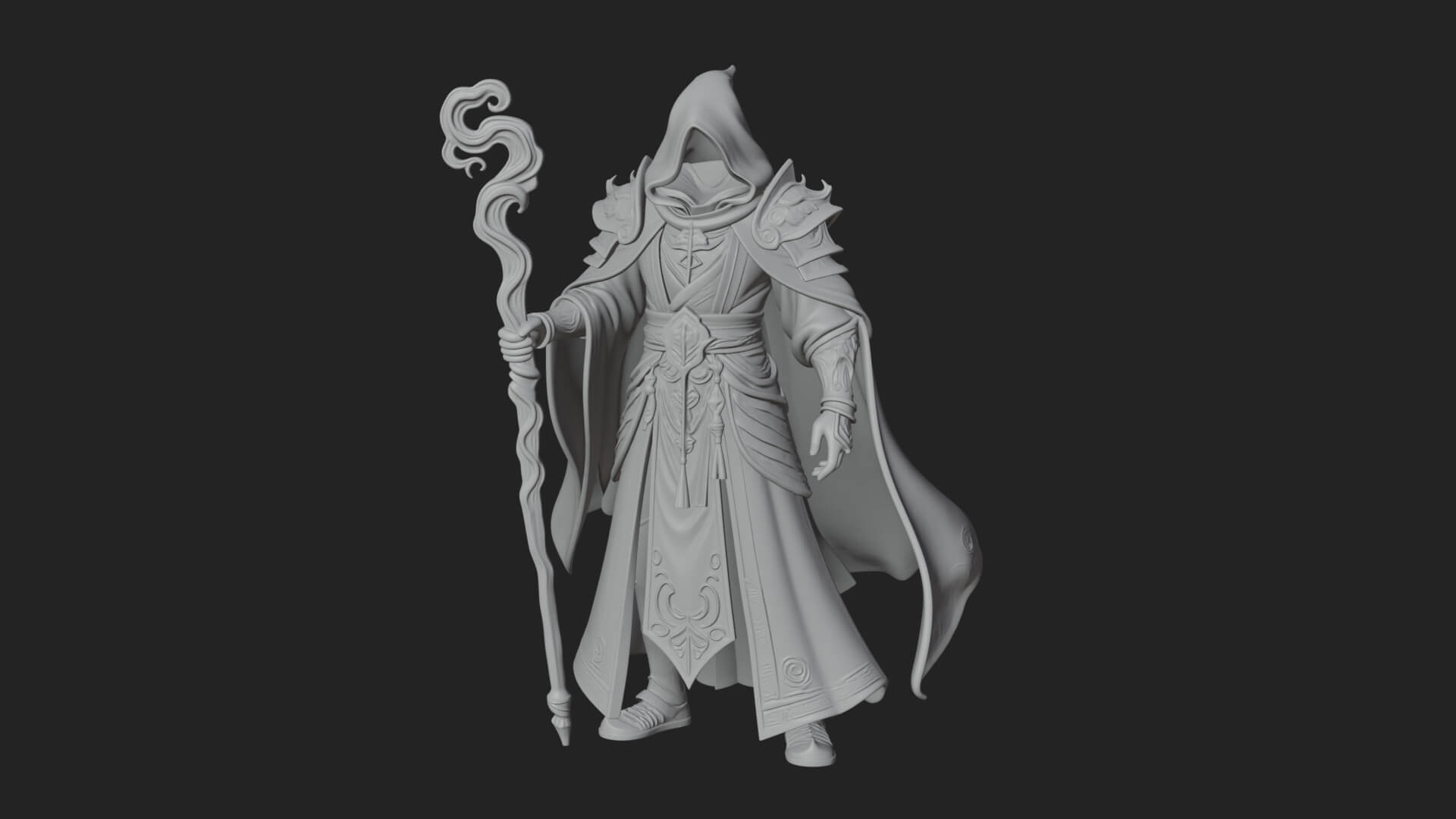 Hooded Wizard with Staff Statue Design 27 3D Print Model 3D Model
