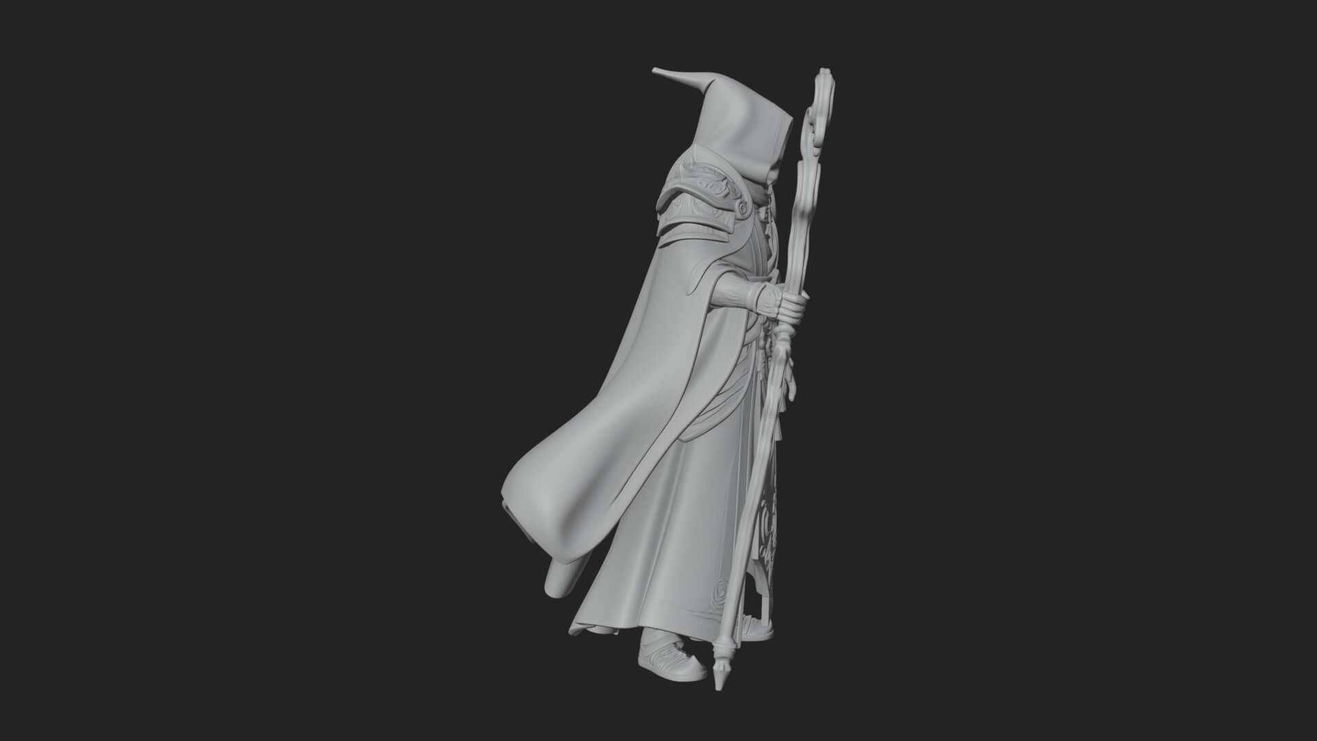 Hooded Wizard with Staff Statue Design 27 3D Print Model 3D Model