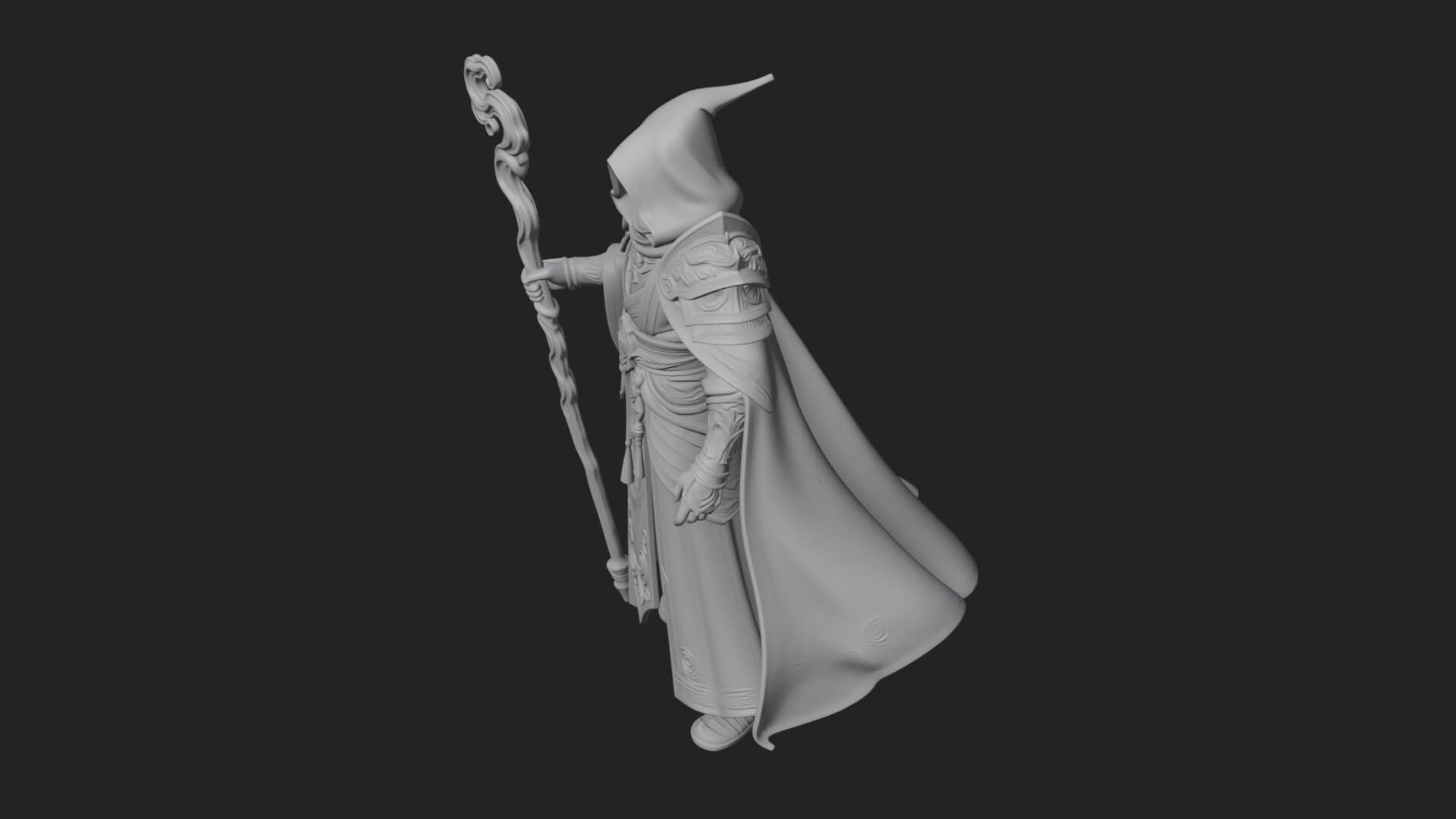 Hooded Wizard with Staff Statue Design 27 3D Print Model 3D Model