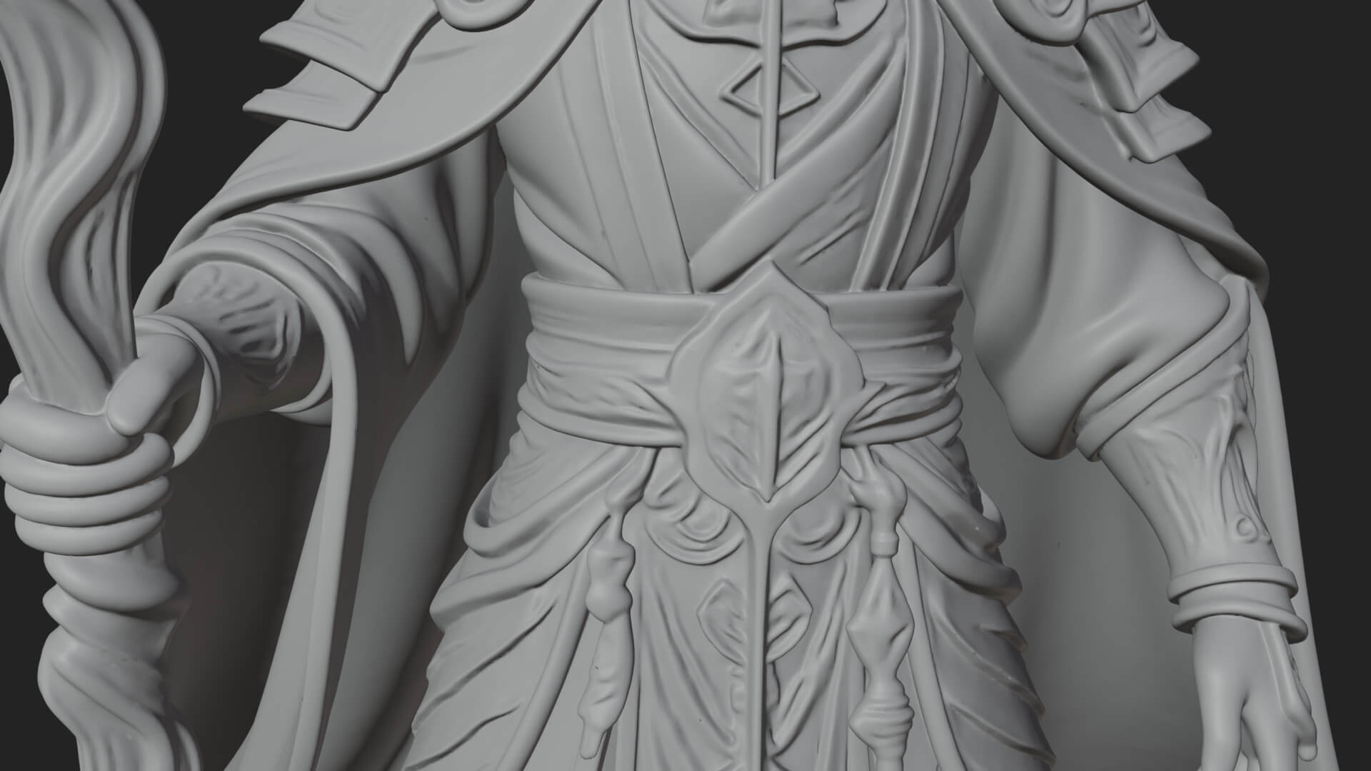 Hooded Wizard with Staff Statue Design 27 3D Print Model 3D Model