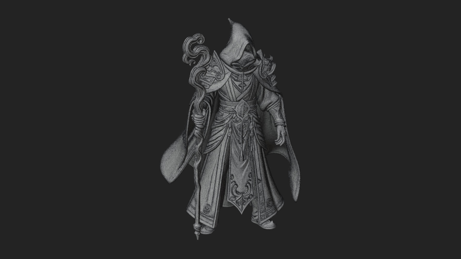 Hooded Wizard with Staff Statue Design 27 3D Print Model 3D Model