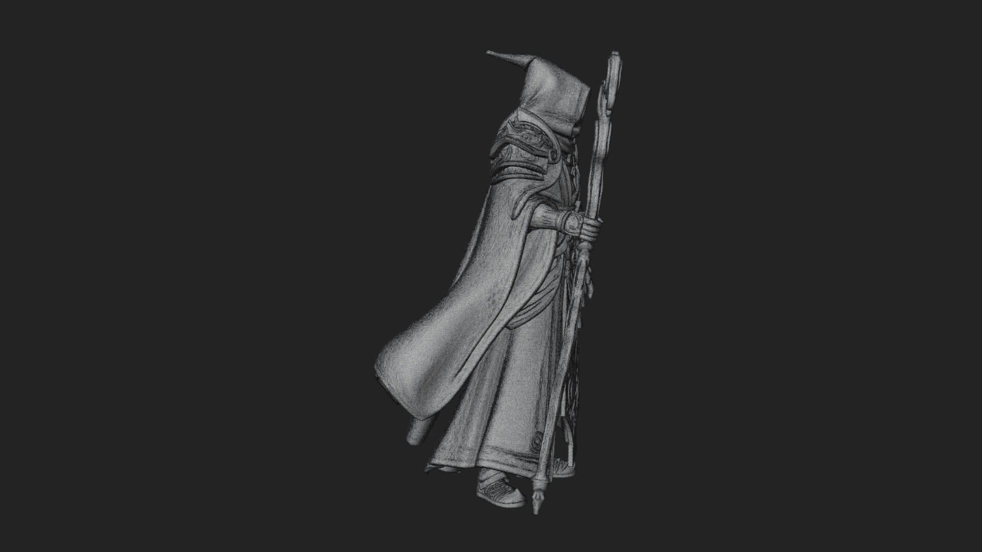 Hooded Wizard with Staff Statue Design 27 3D Print Model 3D Model