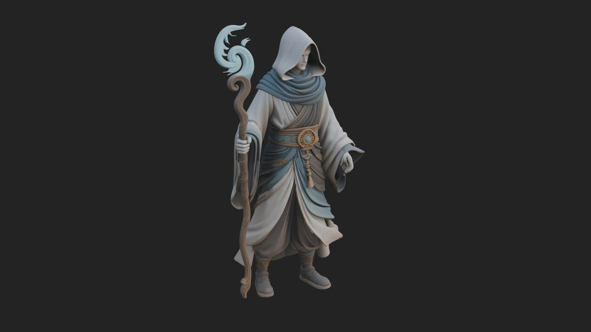 Hooded Wizard with Staff Statue Design 28 3D Print Model 3D Model
