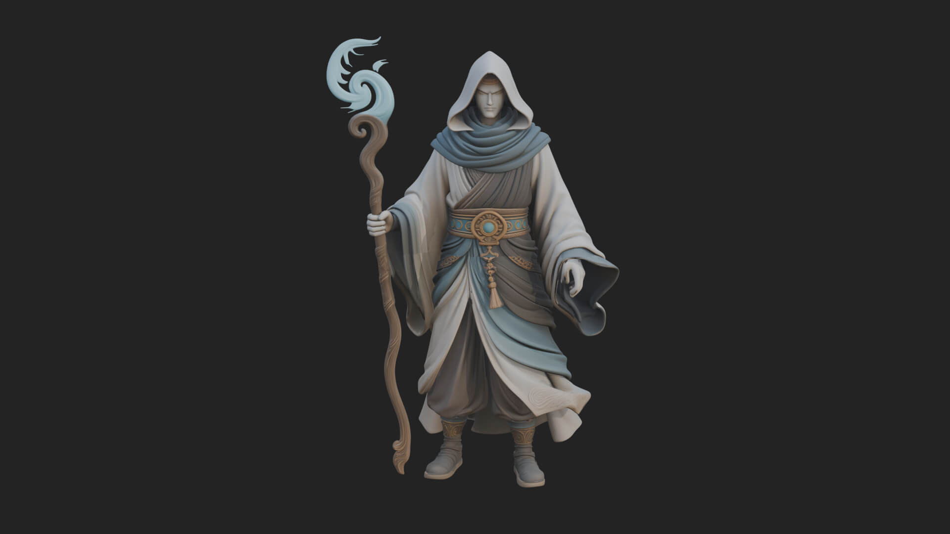 Hooded Wizard with Staff Statue Design 28 3D Print Model 3D Model